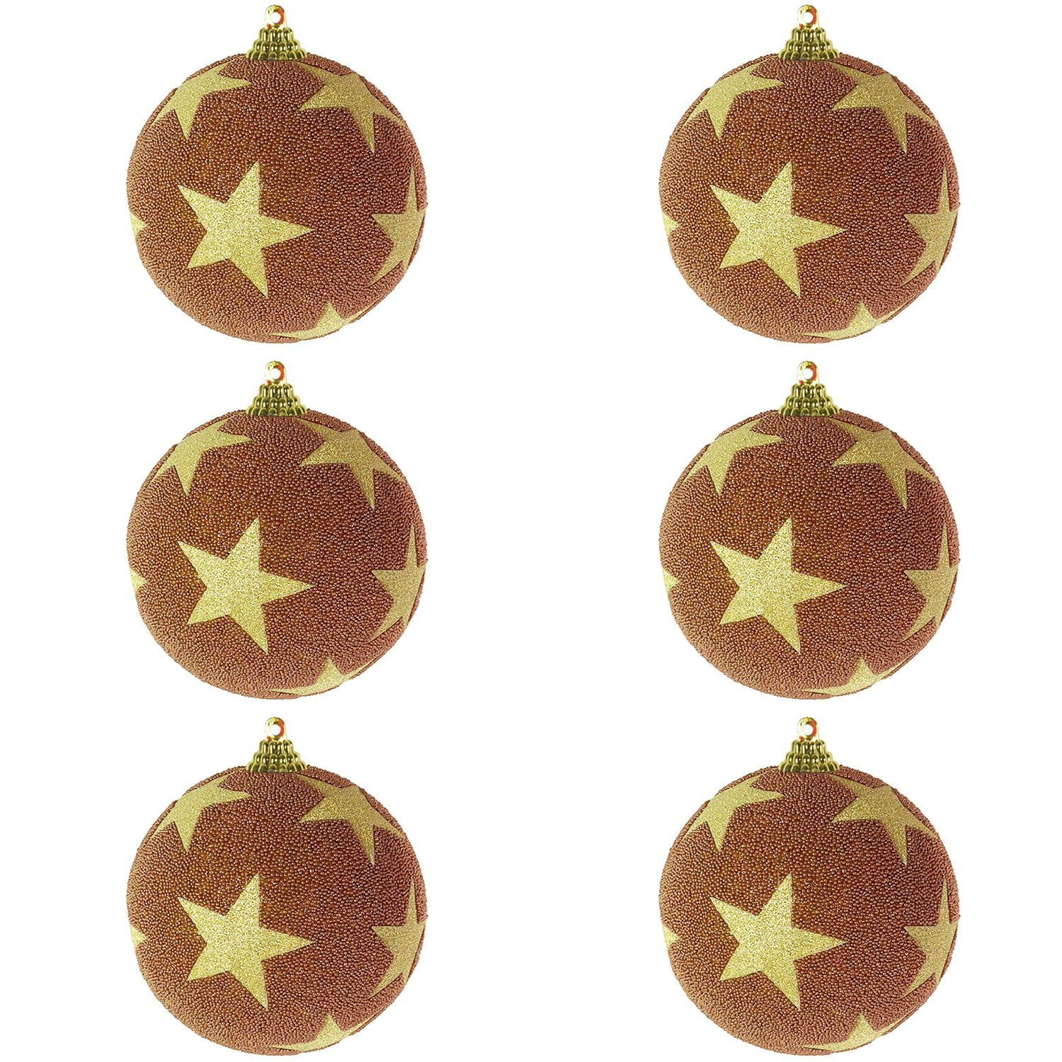 Mojawo Weihnachtsbaumklammer Kupfer/Gold 8cm Glitzer 6-tlg. Ø beflockt Stern Christbaumkugeln Weihnachtsbaumkugeln