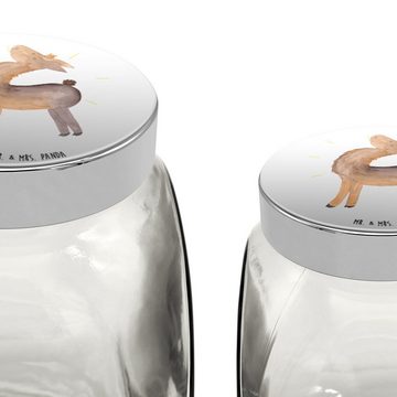 Mr. & Mrs. Panda Vorratsglas L 870ml Lama Stolz - Weiß - Geschenk, Vorratsdose, Keksedose, Teedose, Premium Glas, (1-tlg), Design-Highlight