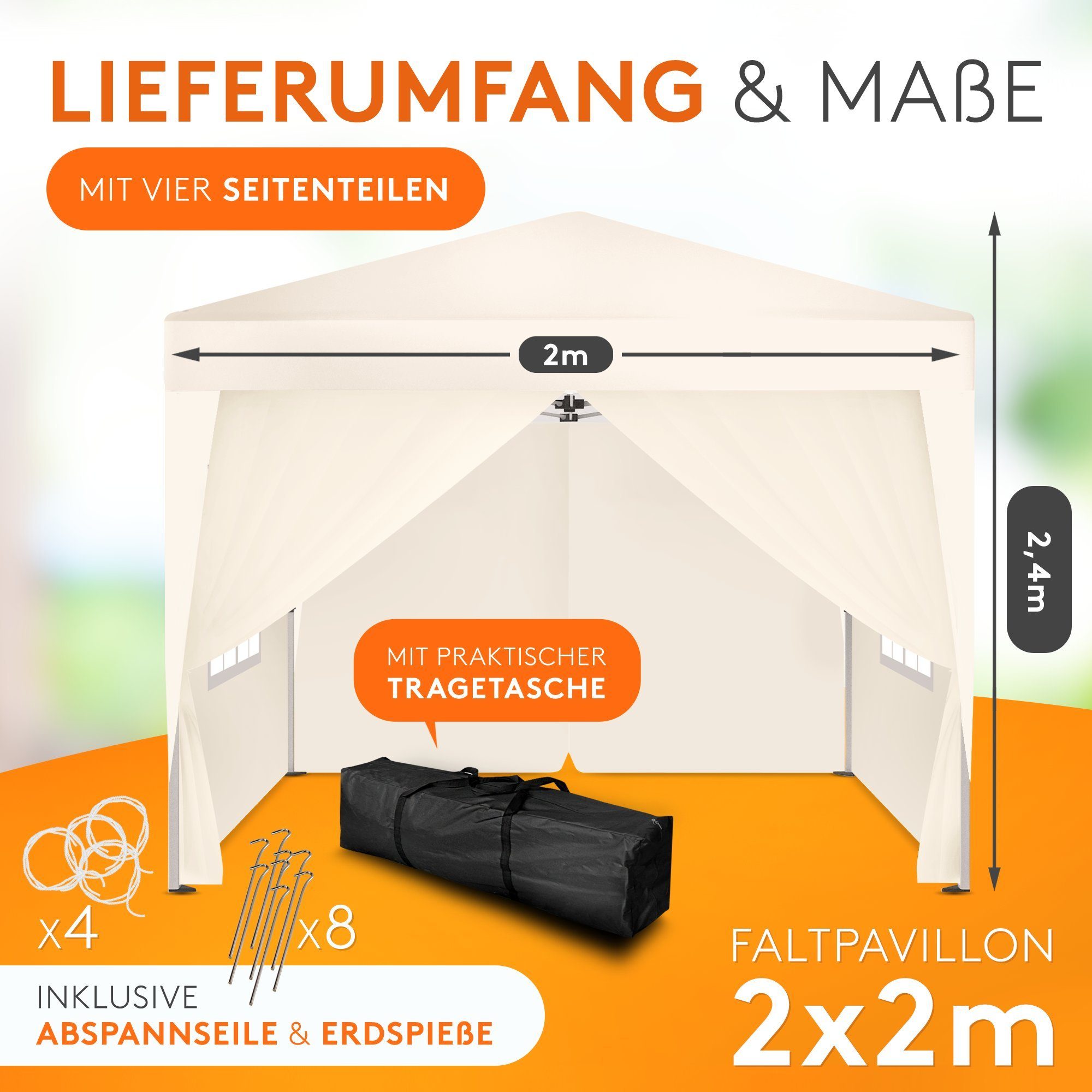 Kronenburg Partyzelt Faltpavillon 2x2 m wasserdicht - Partyzelt stabil, UV-Schutz 50+, mit 4 Seitenteilen, Wetterfester Schutz, Leichter Aufbau, Inklusive Trage – Bild 2 von 5