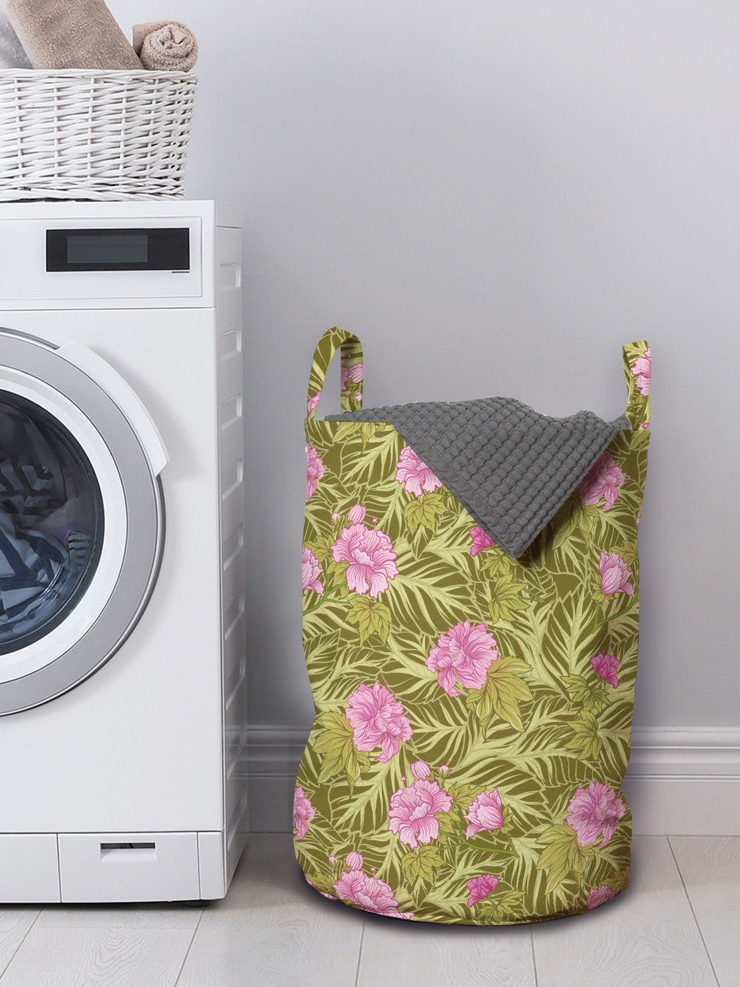 Wäschekorb Wäschesäckchen Japanische für Blätter mit Asian Kunst-Art Waschsalons, Abakuhaus Kordelzugverschluss Griffen