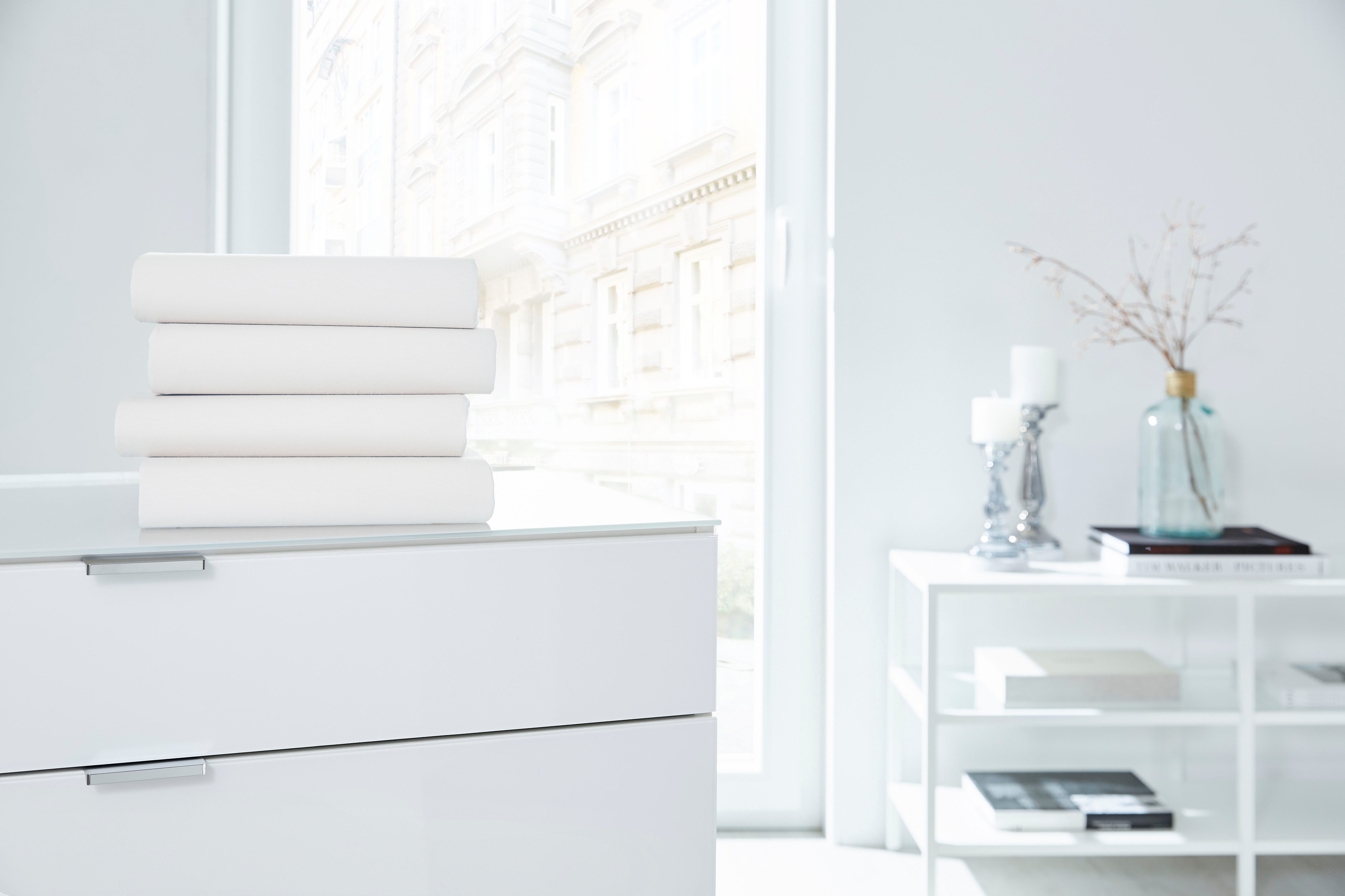 Primera Spannbettlaken Elasthan-Feinjersey Topper, Jersey-Elasthan, Gummizug: rundum, (1 Stück), Aus 95% gekämmter Baumwolle und 5% Elastan