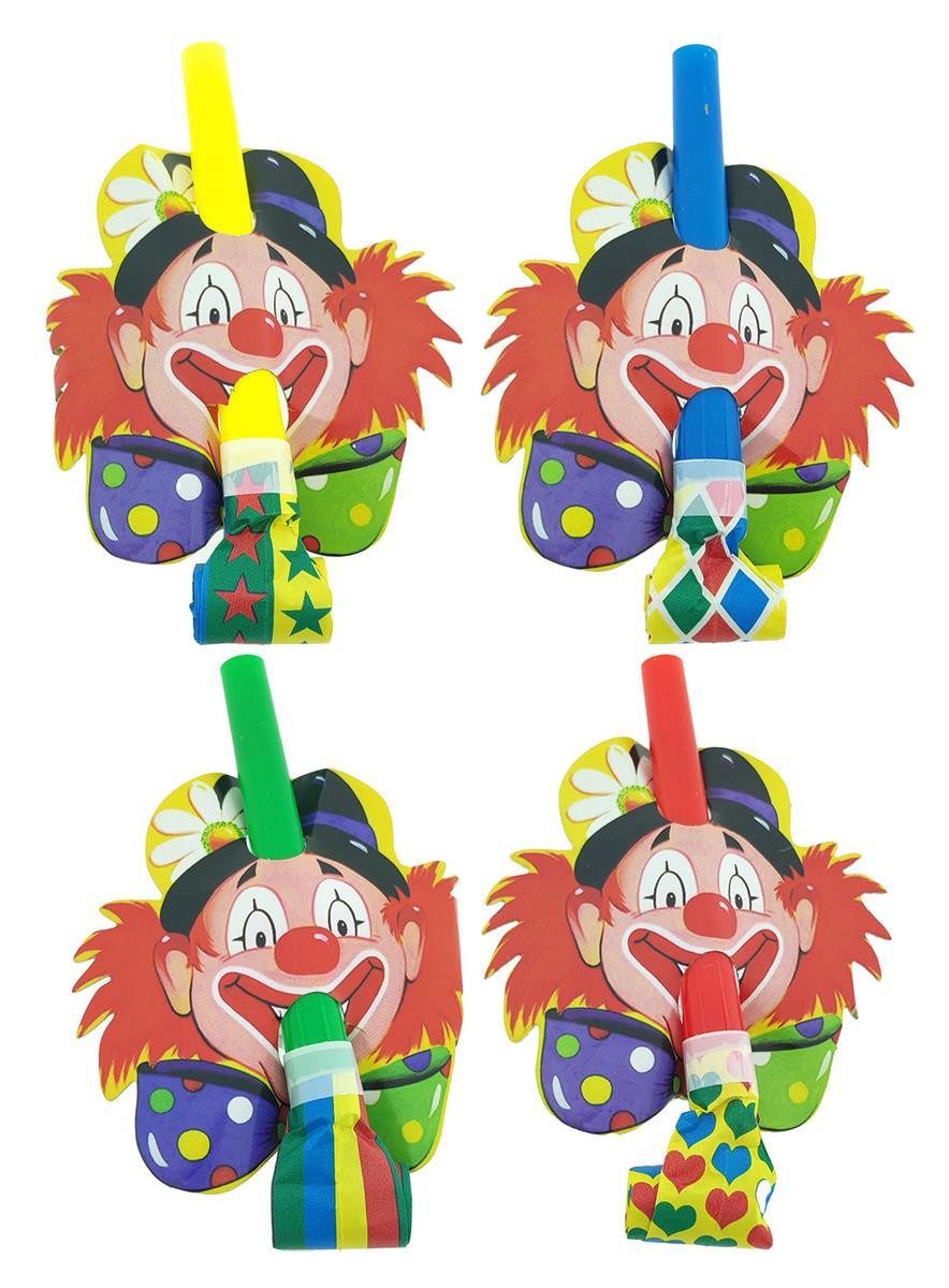 PAPSTAR Papierdekoration 4 Partytröten Clown Design, Bunt, Partyrüssel Tröten Partyrüssel Rüssel Clown Clowns Clowngesicht