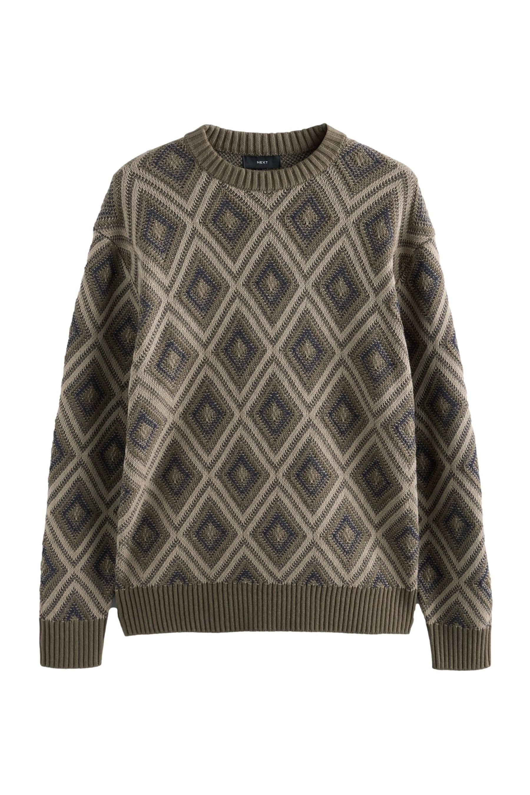 Rundhalspullover Relaxed Fit Pullover mit Geomuster und Baumwolle