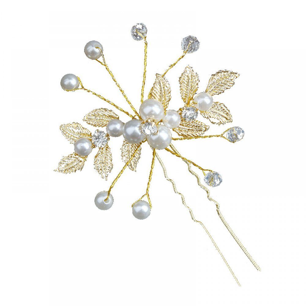 WaKuKa Diadem U-förmige Blattgold-Perlen-Haargabel, Braut-Kopfbedeckung (1-tlg)