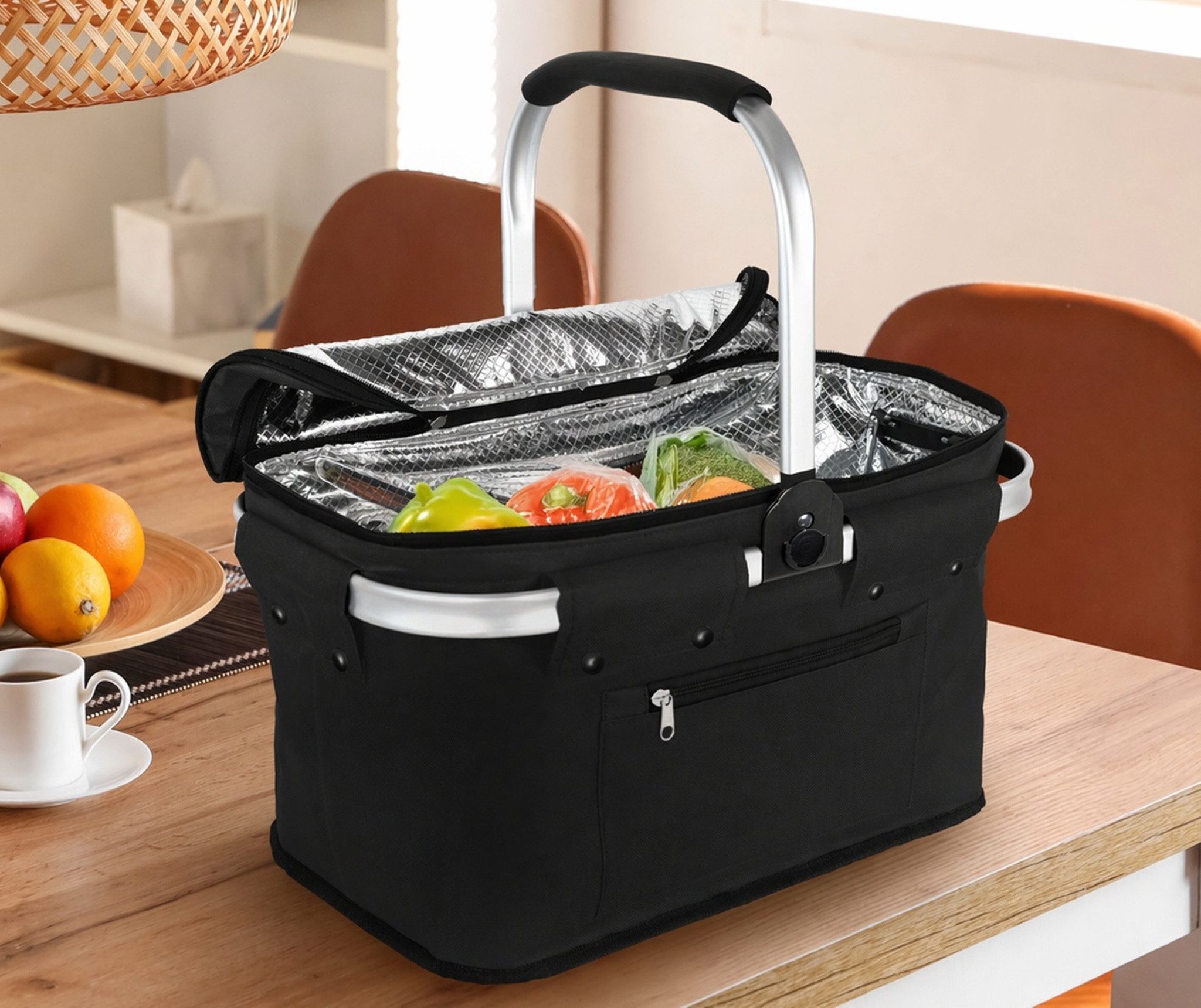Ebaxx Einkaufskorb Alu Thermo Korb Klapp Kühltasche faltbar Picknick Camping Grau Blau