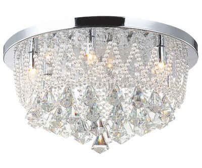 Lewima Deckenleuchte Kristall aus Glas Deckenlampe Silber, LED wechselbar Lichtfarbe und Stärke beliebig, Starterkin in Warmweiß, Ø45cm luxuriös mit 5xG9 Led Leuchtmittel