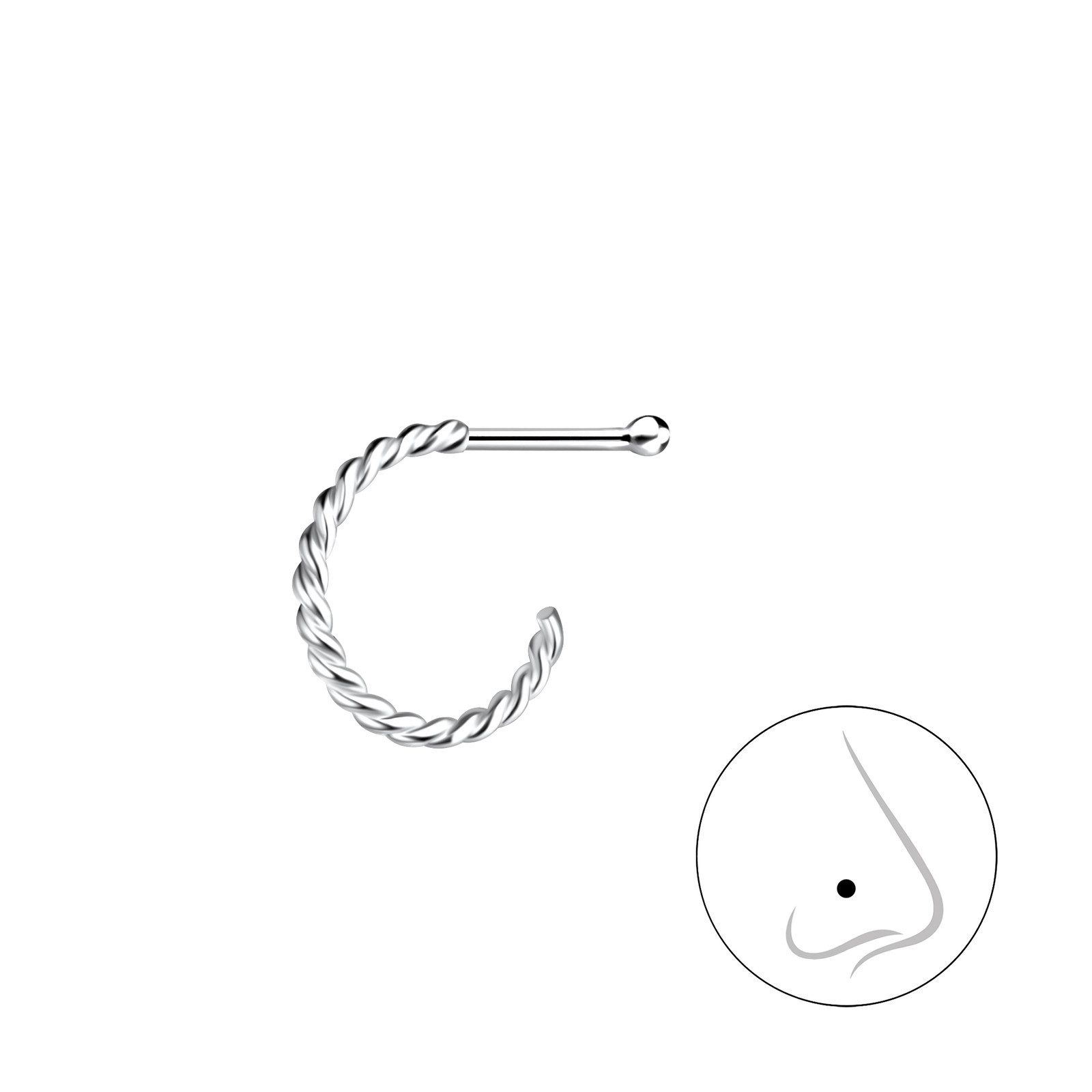 Order & Smile Schmuck Nasenpiercing Nasenstecker gedreht aus 925 Silber: Nasenpiercing in Ring-Form, gestempelt