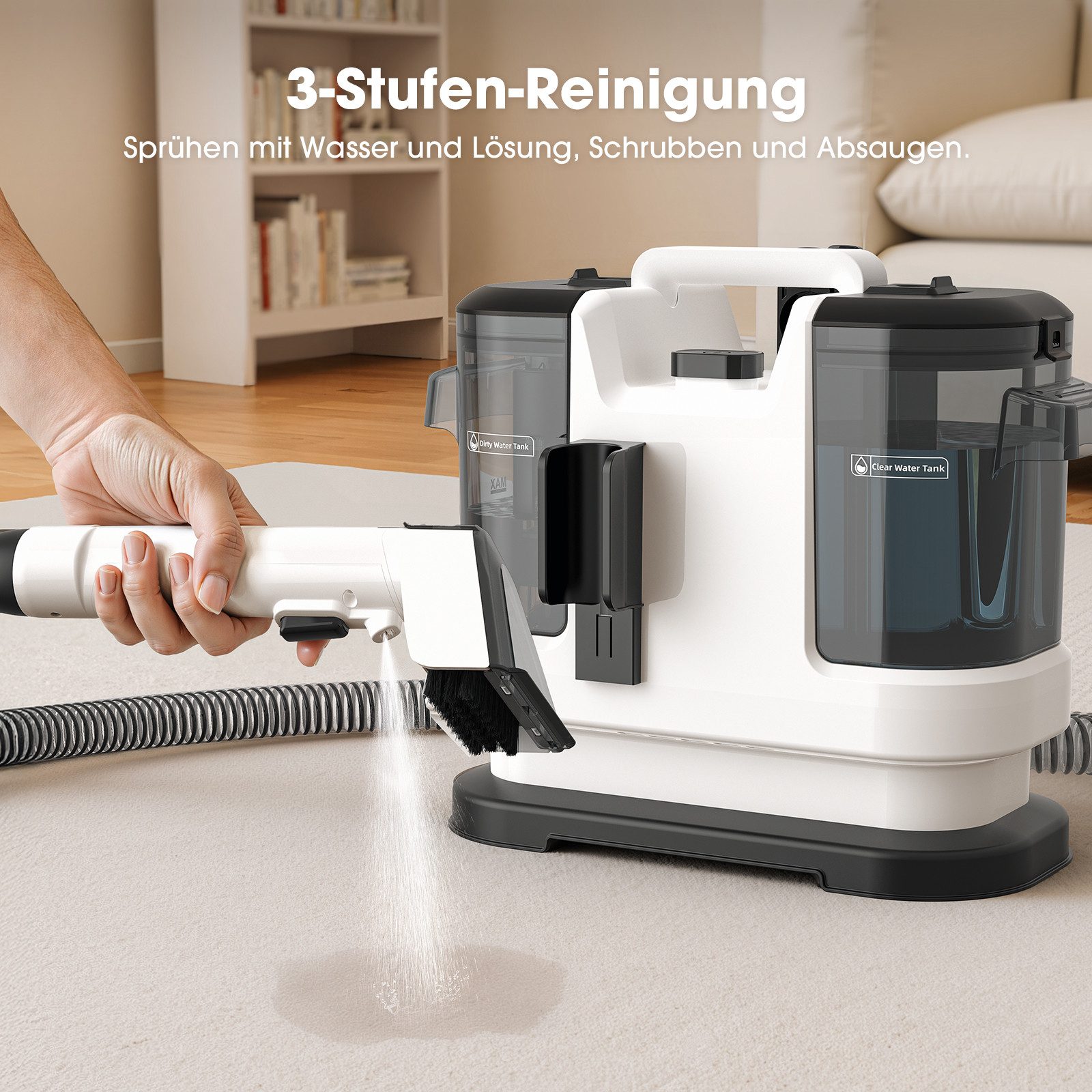 lubluelu Teppichreinigungsgerät V6 Tragbar 5in1 Polsterreiniger Waschsauger Teppichreiniger Dual Tank, 450 W, beutellos, mit 13500pa Saugkraft, für Sofas, Teppiche und Haustierunterlagen