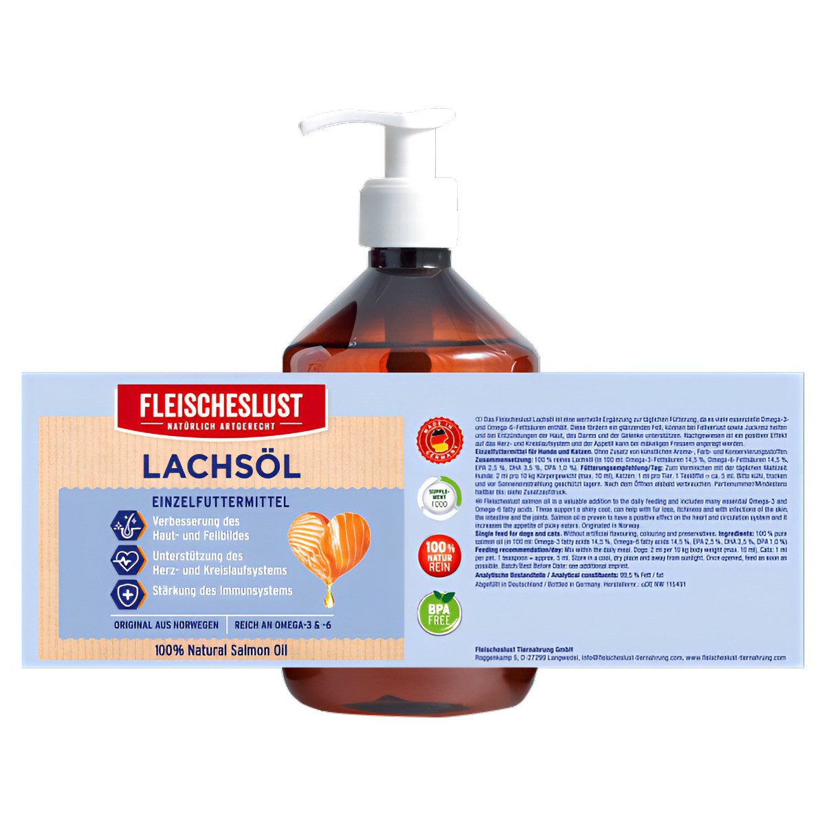 Fleischeslust Lachsöl 500 ml, für: Hund