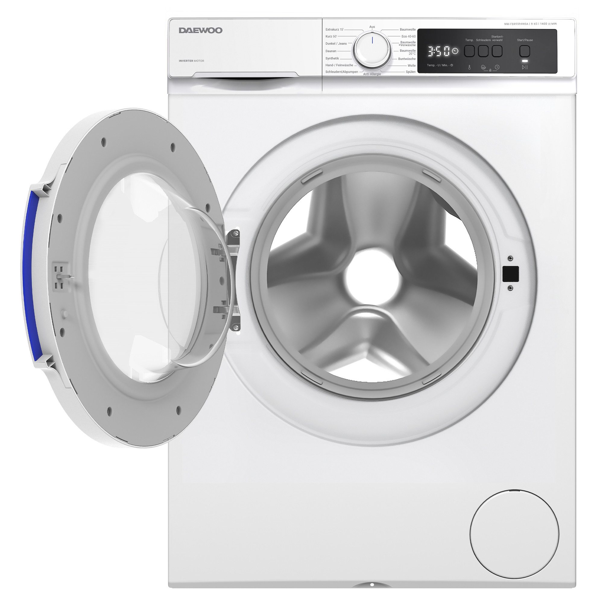 Daewoo Waschmaschine WM-FBR9594W0A-DE, 9 kg, 1400 U/min, Kindersicherung, Mengenerkennung, Überlaufschutz
