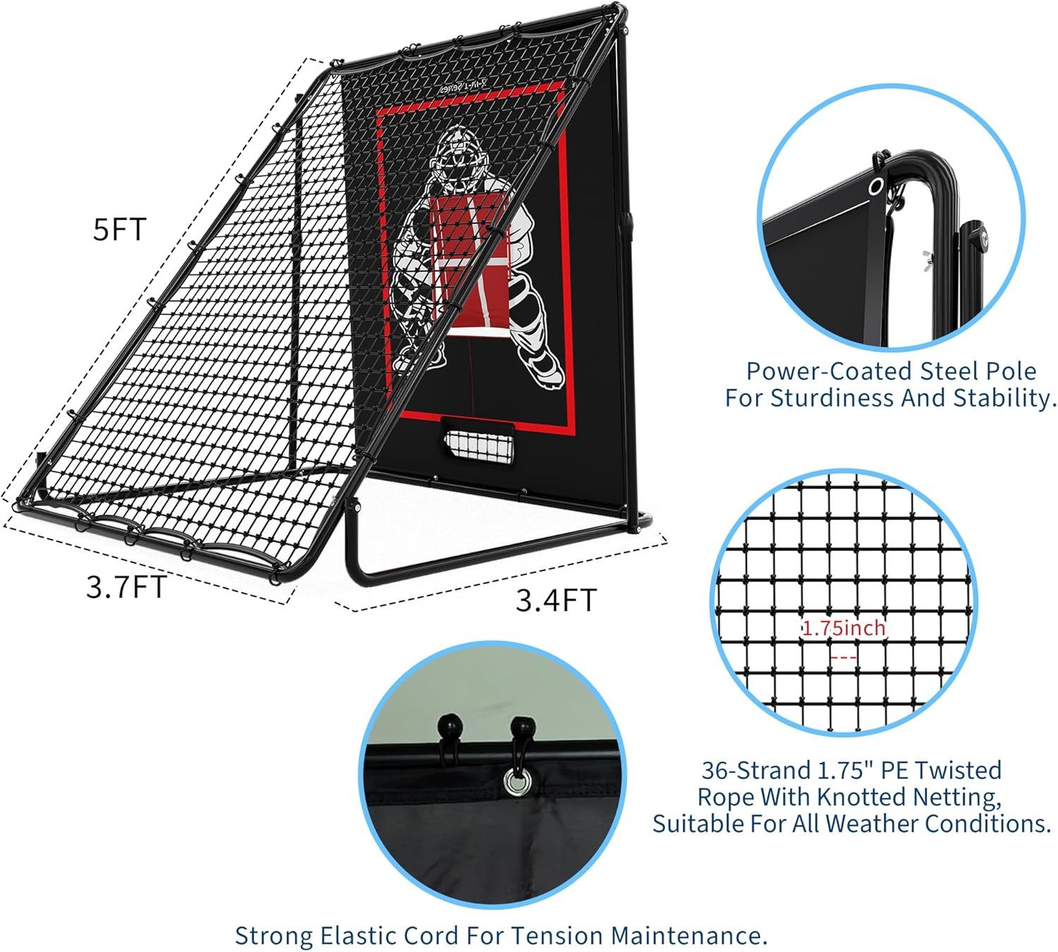 GarveeMore Rebounder Baseball, Softball Rebounder Netz mit Verstellbarer 155 x 111 cm