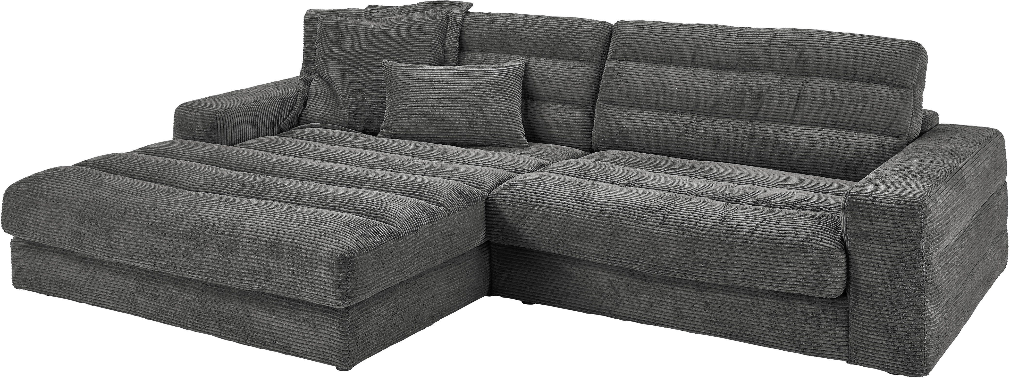 3C Candy Ecksofa Stripes Mega-Sofa, bequem und komfortabel, L-Form, Lose Rückenkissen, mit feiner Quersteppung, Cord-Bezug
