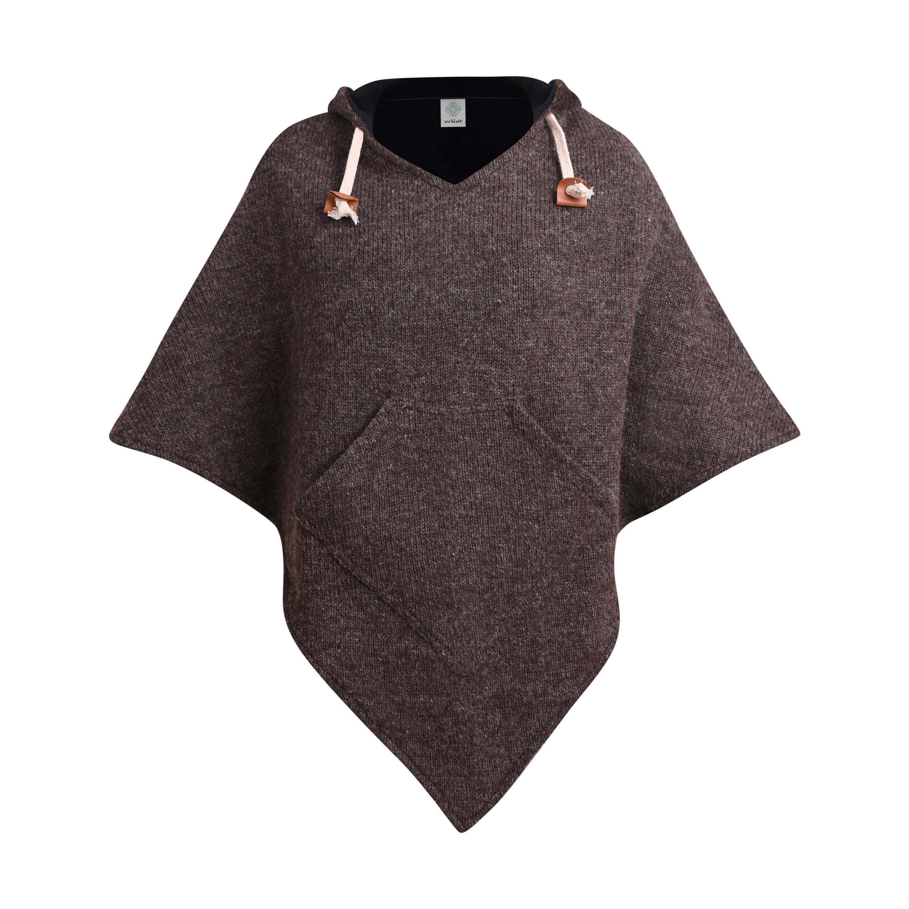 virblatt Poncho Herren Wolle & Poncho Damen Winter, UNISEX Wolle & Polarfleece Wollponcho mit Fleecefutter – Bild 3 von 5