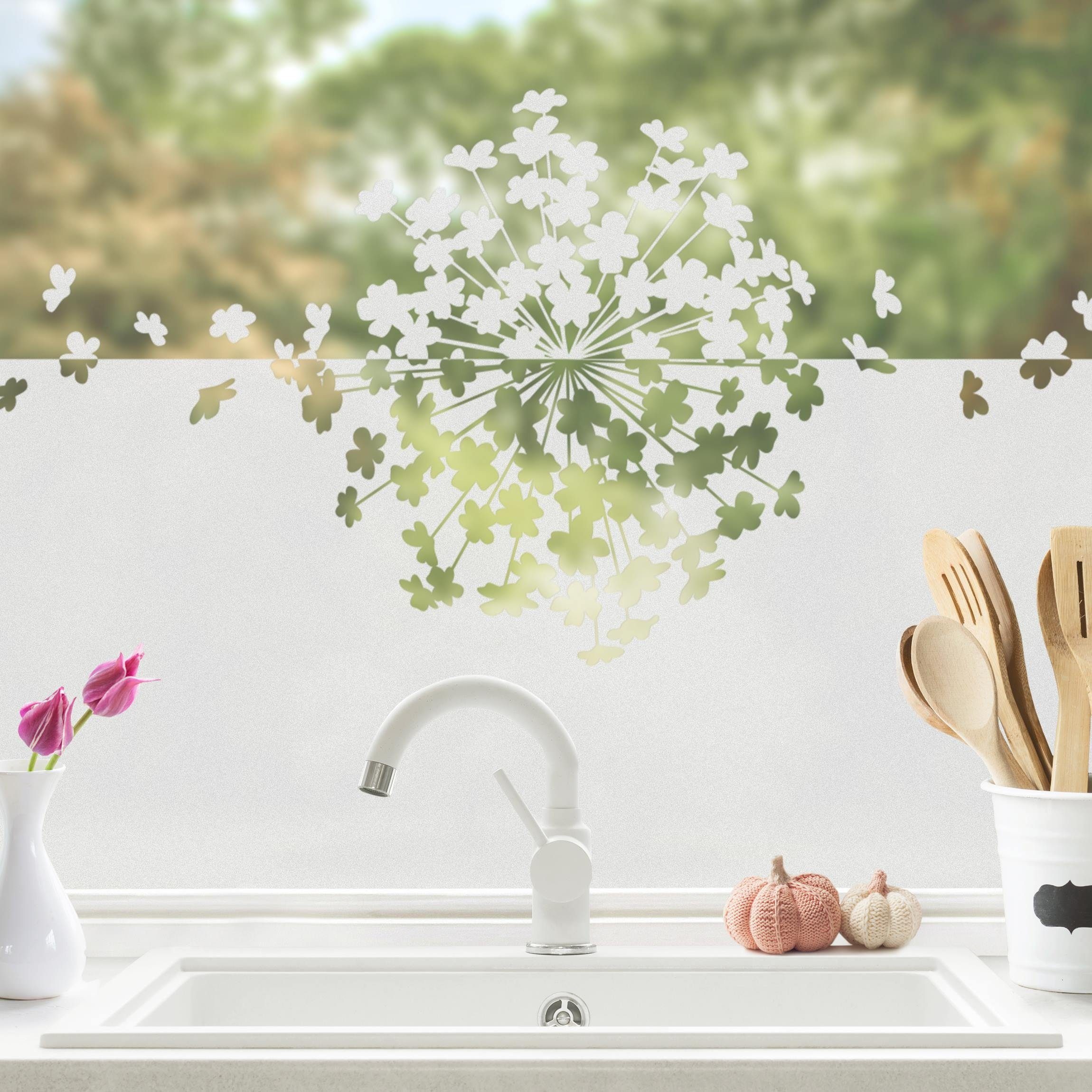 Bilderdepot24 Fensterfolie statisch haftend Motiv Fensterdeko Kugelblume Blütenflug Bordüre Blume, blickdicht, Innen Fenster Tür Balkontür Küche Badezimmer Wohn – Bild 2 von 5