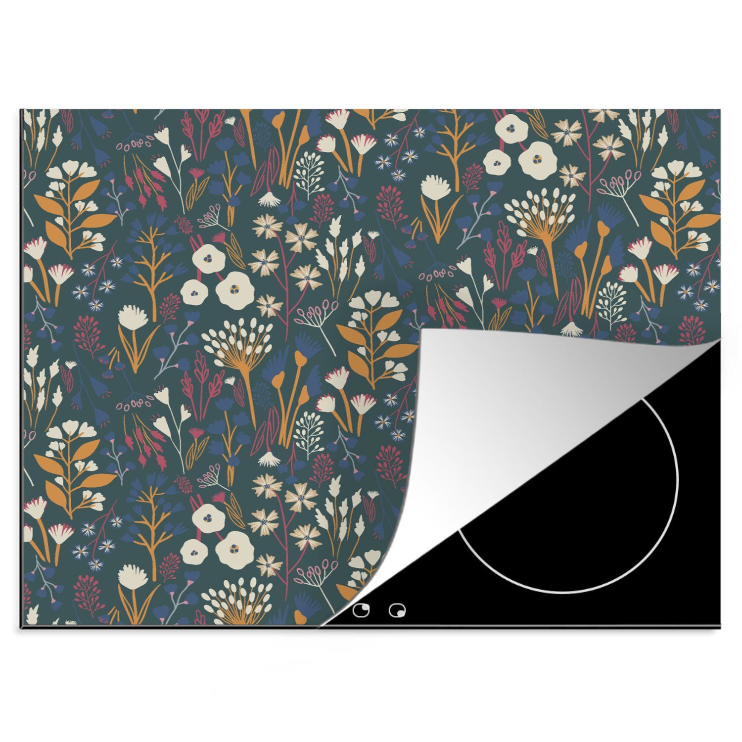 MuchoWow Herdblende-/Abdeckplatte Muster - Blumen, Vinyl, (1 tlg), 60x52 cm, Mobile Arbeitsfläche nutzbar, Ceranfeldabdeckung