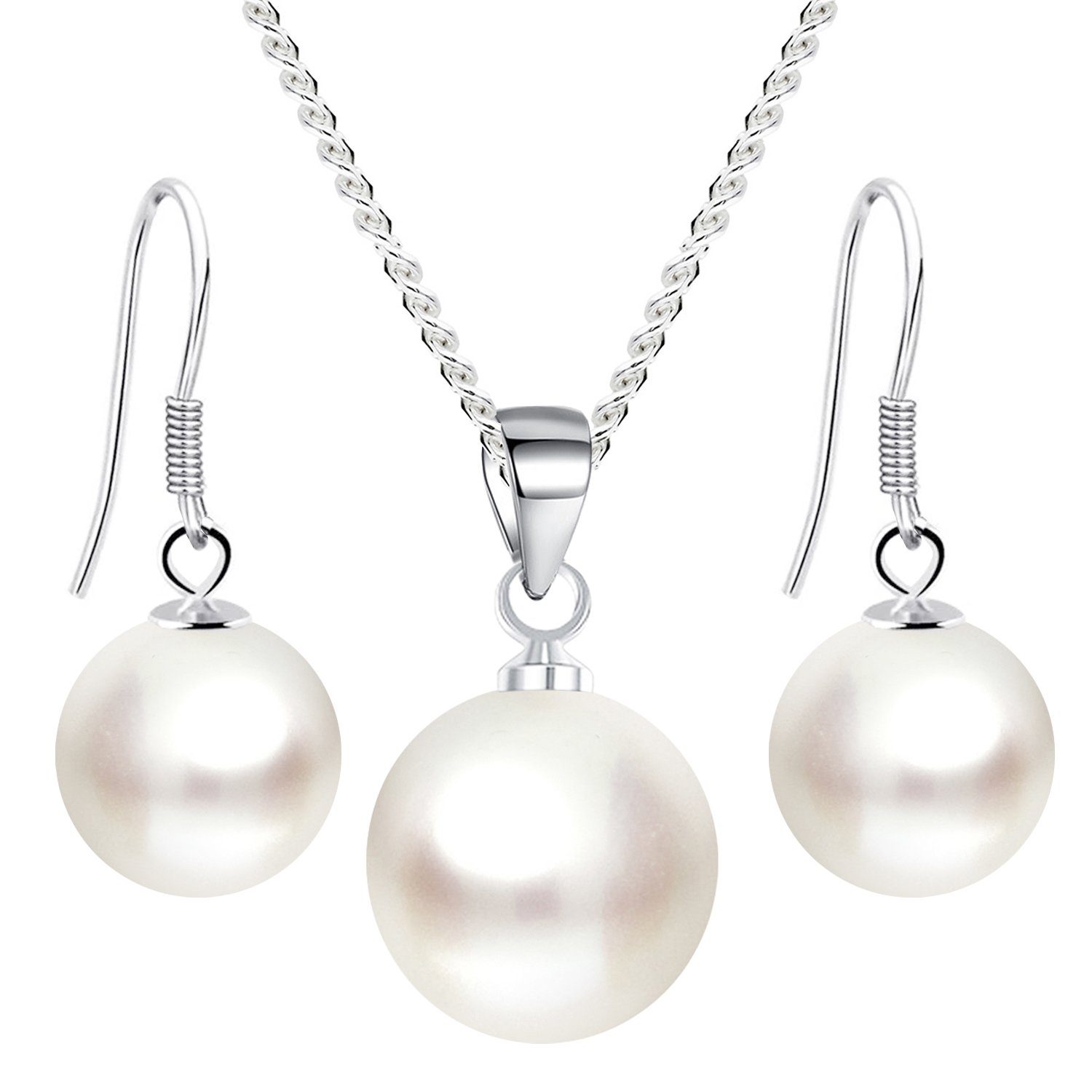 Ohrring und Ketten Set 925 Silber Halskette Ohrringe Hängend Set Perlen Anhänger Schmuckset
