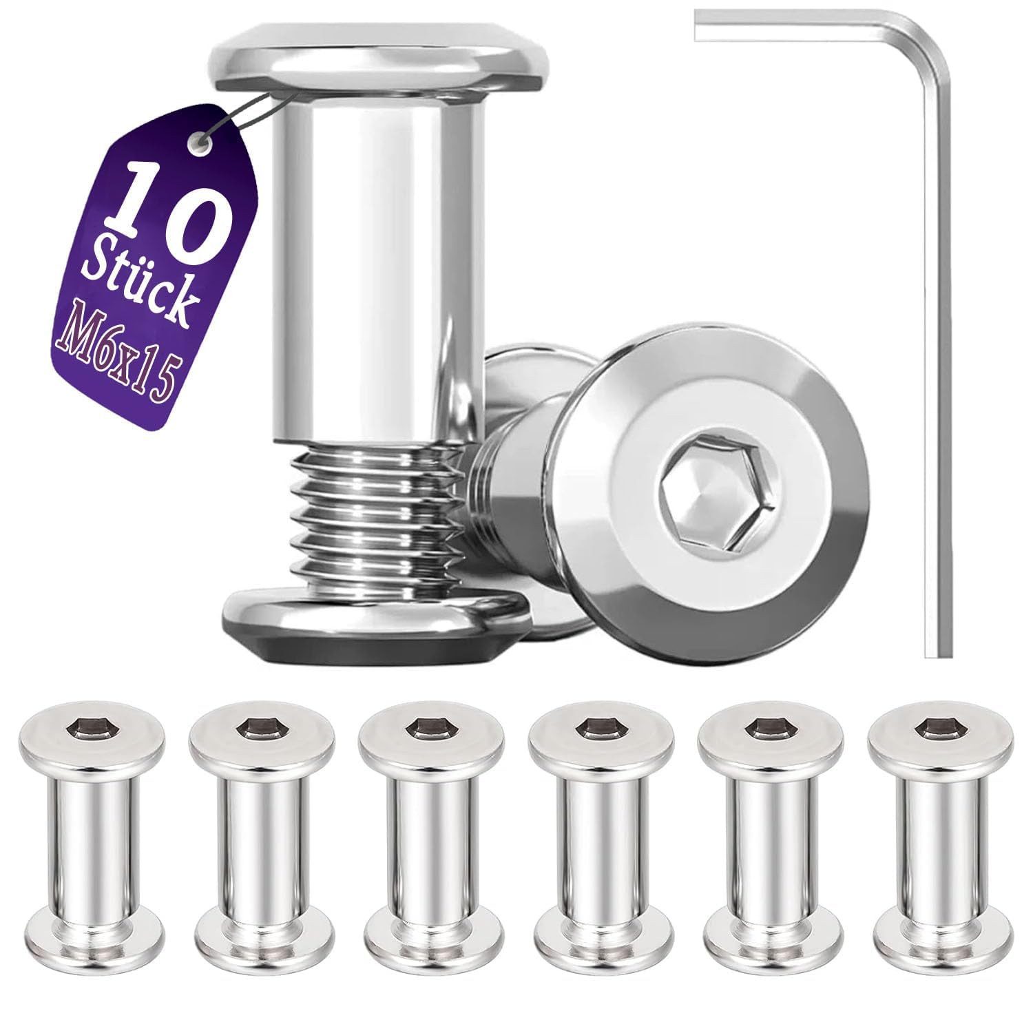 FELIXLEO Verbindungsmutter 10 Stück Verbindungsschrauben M6x15mm, Hülsenschrauben, Edelstahl, (1-St)