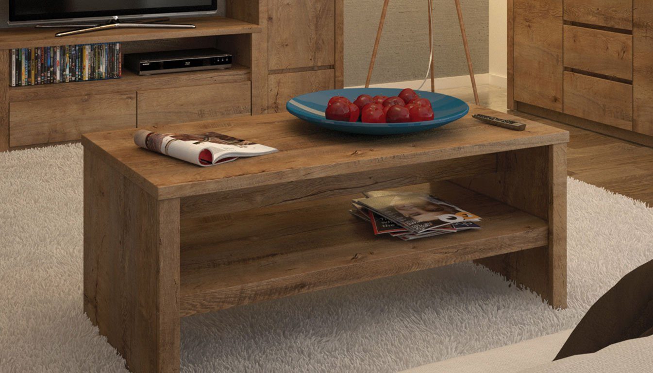 Feldmann-Wohnen Couchtisch Montana (mit 1 Tischplatte, mit 1 Ablagafläche, 1-St., moderne Optik, mit 1 Tischplatte, mit 1 Ablagafläche), 120x60cm Eiche Lefkas mit Ablage
