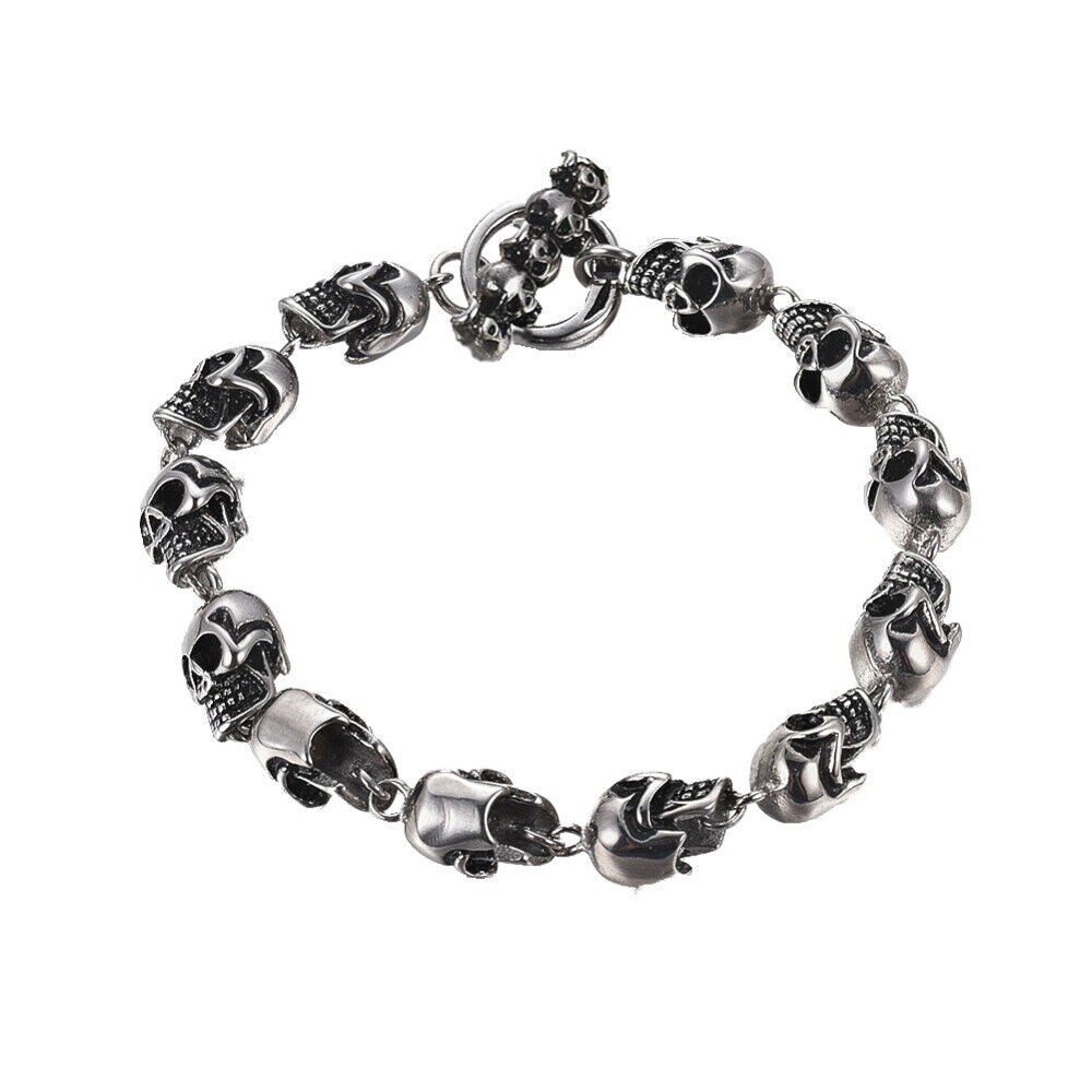 Westernlifestyle Edelstahlarmband 12 Totenköpfe Biker Gothic Armband Armkette Edelstahl Totenkopf