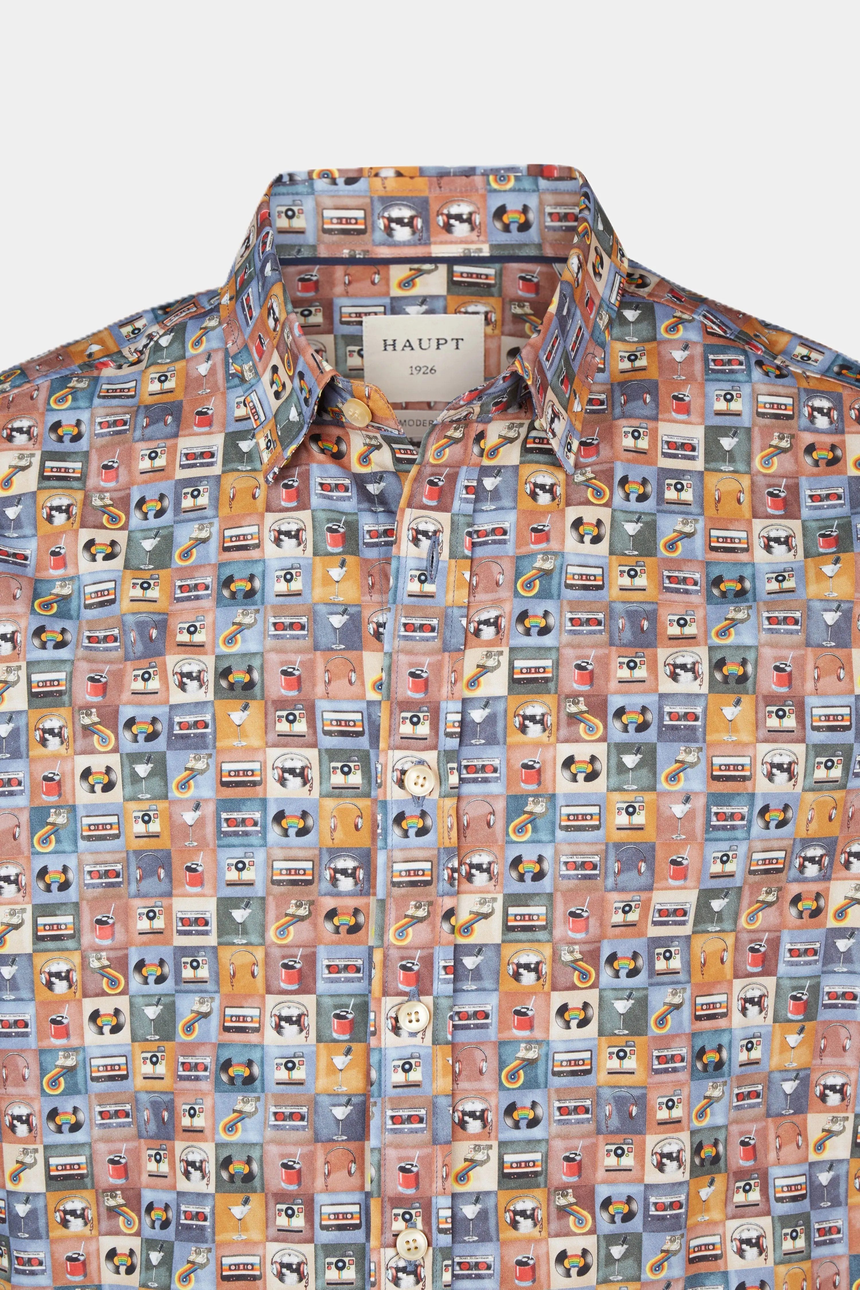 Haupt Langarmhemd Haupt Popelin Modern Fit Langarm Herrenhemd mit Allover Kassetten