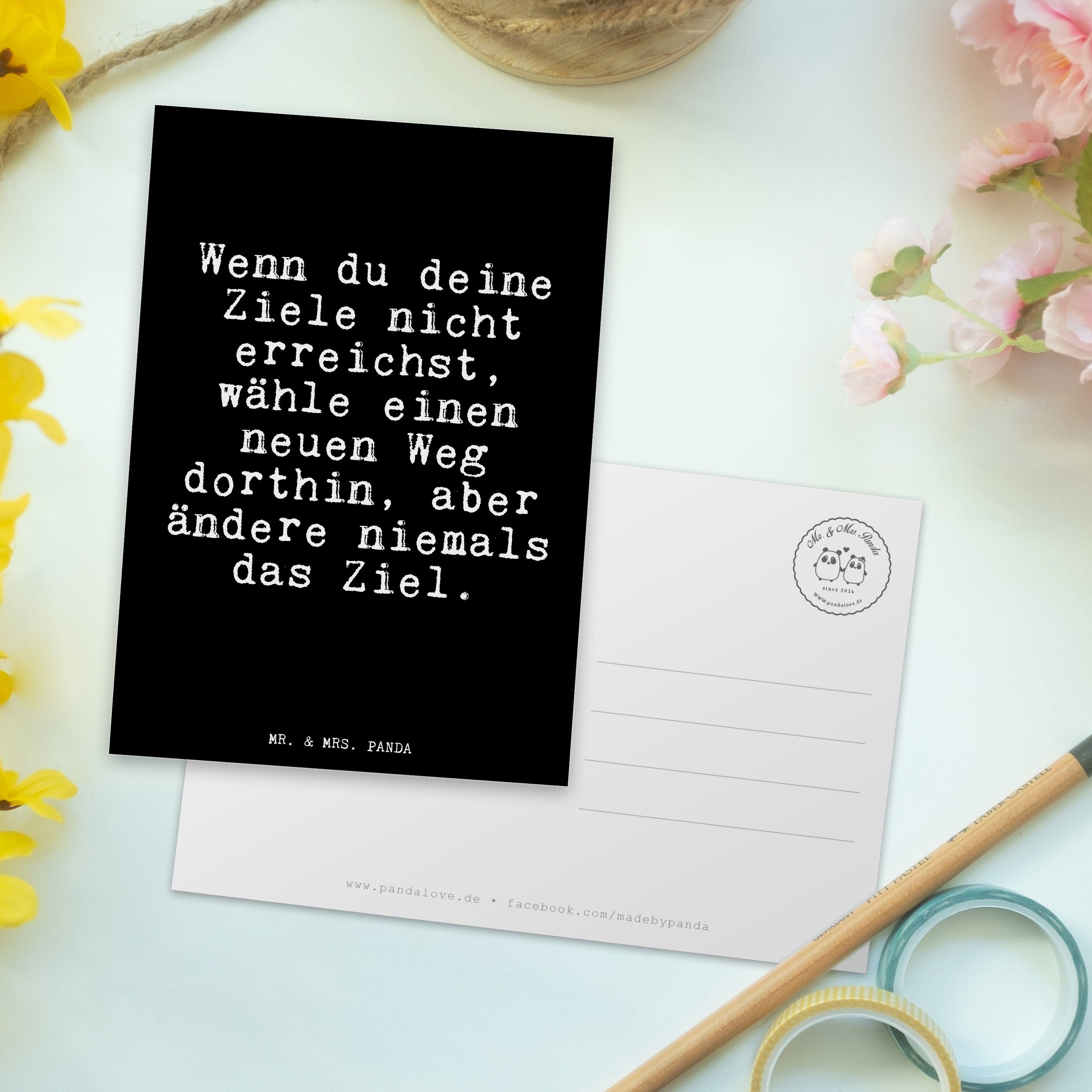 Motivation, Postkarte Mrs. & - - Wenn Grußkarte, Schwarz Panda Geschenk, Ziele... G deine Mr. du