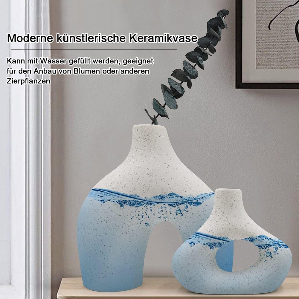 NUODWELL Dekovase 2 Stücke Boho Minimalismus-Stil Dekoration Moderne Weiß Keramikvase, vasen