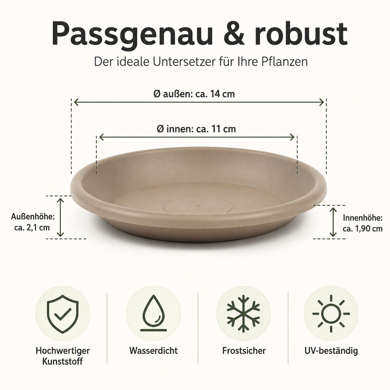 Testrut Blumentopfuntersetzer Pflanztopf Untersetzer taupe robust für saubere Flächen, Zubehör für Pflanztopf Fiona