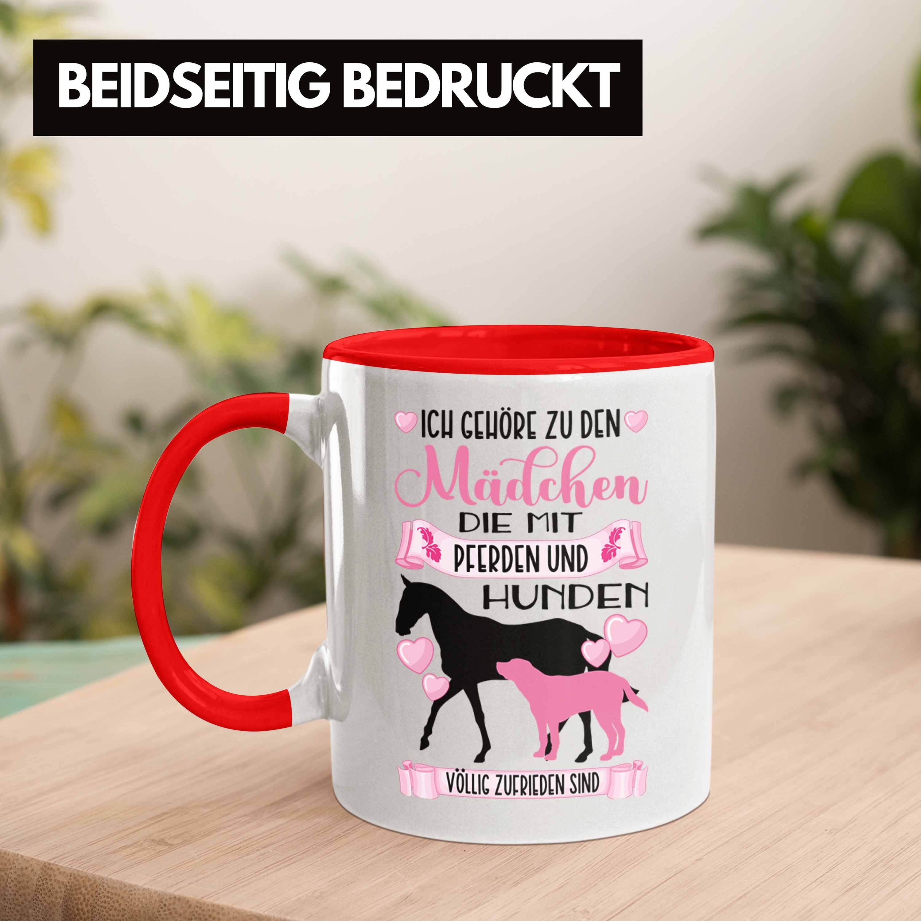 Trendation Tasse Trendation - Pferd Tasse Hund Kaffeetasse Reiten Rosa Reiterin Rot Mädchen Geschenkidee Spruch Lustiger Geschenk