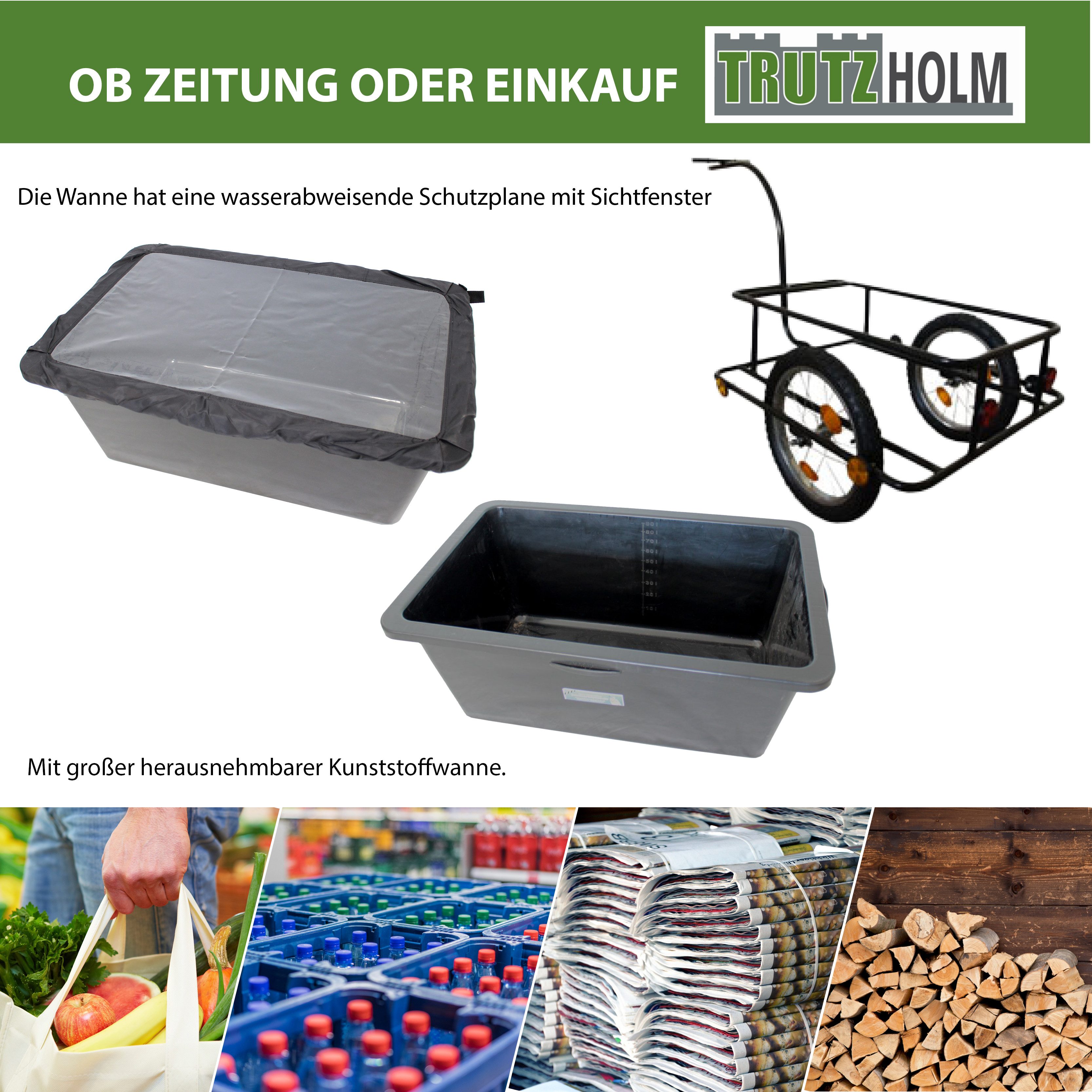TRUTZHOLM bicycle cargo trailer with coupling, 90L capacity, tarpaulin, handcart, transport trailer, payload as a handcart: approx. 90 kg