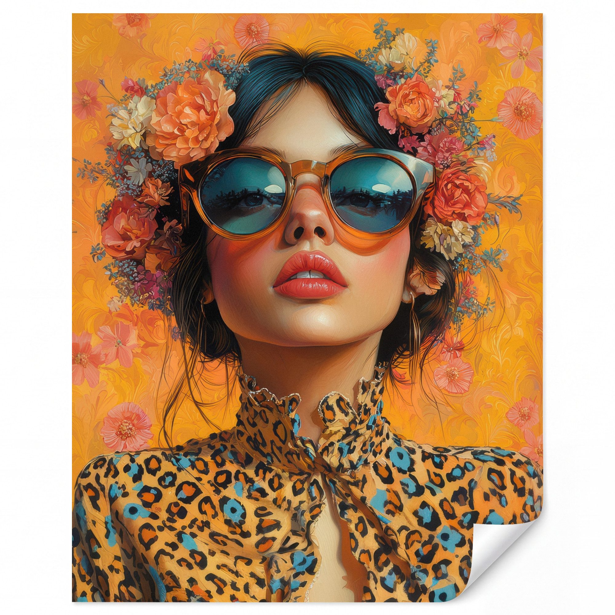OnlyWow Fototapete Frau - Blumen - Ästhetik - Orange, Matt, bedruckt, Wohnzimmer, Modern, bedruckt, Vliestapete 160x200cm
