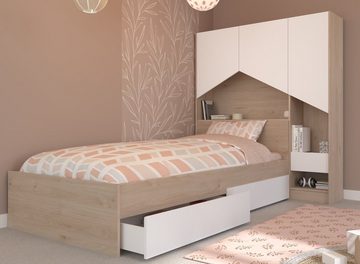 Parisot Komplettschlafzimmer Shelter 8 mit Bett mit 2 Schubkästen + Anstellregal als Überbau, (2-tlg)