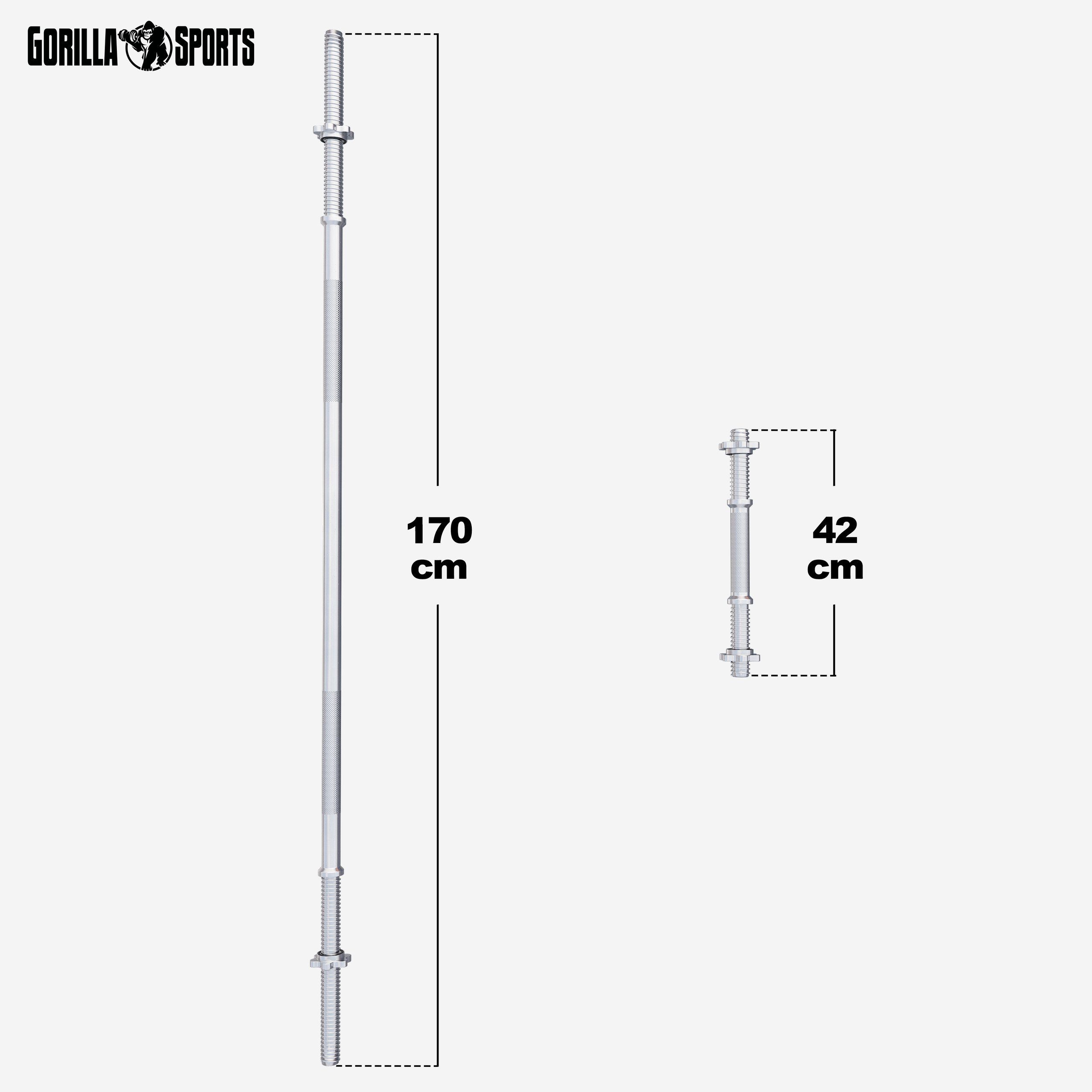 GORILLA SPORTS 2x 6 Langhantelstange, Hantel-Set Sternverschlüssen 100KG mit 170cm Kurzhantelstangen