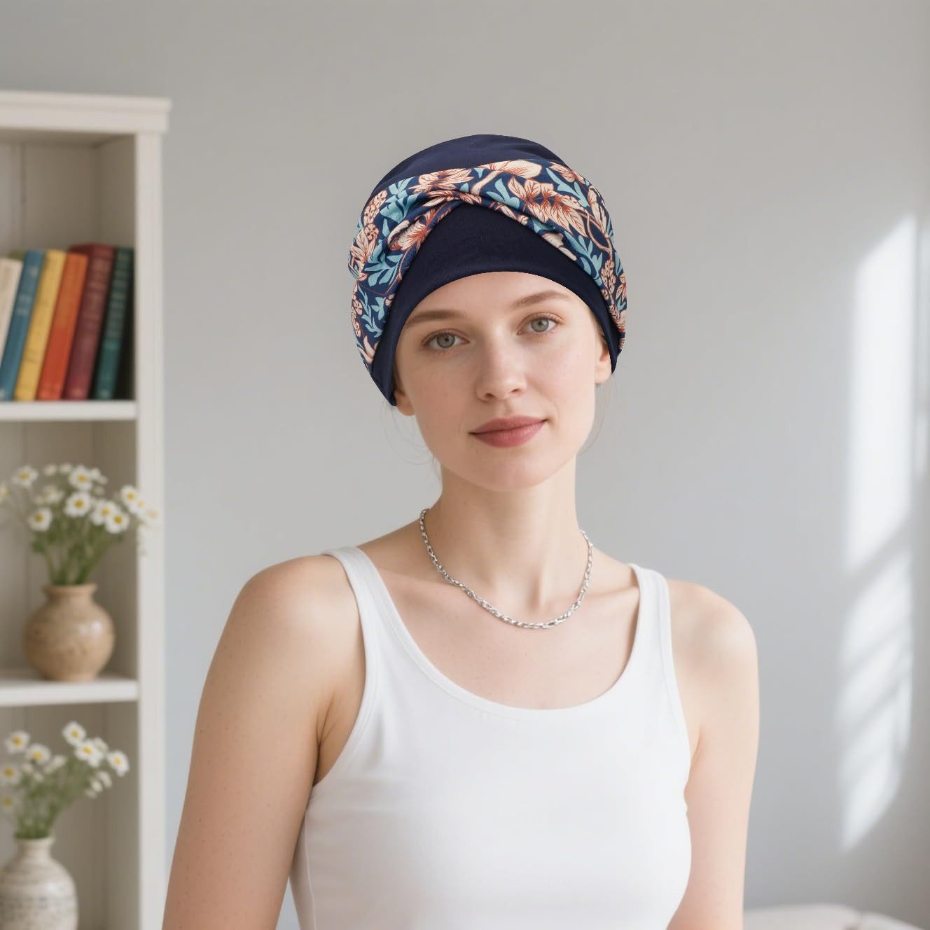 nsihing Turbanmütze Turbanmütze Damen, Boho Blumenmuster, Elastische Kopfbedeckung Weich, Atmungsaktiv & Bequem für Alltag und Freizeit – Bild 5 von 5