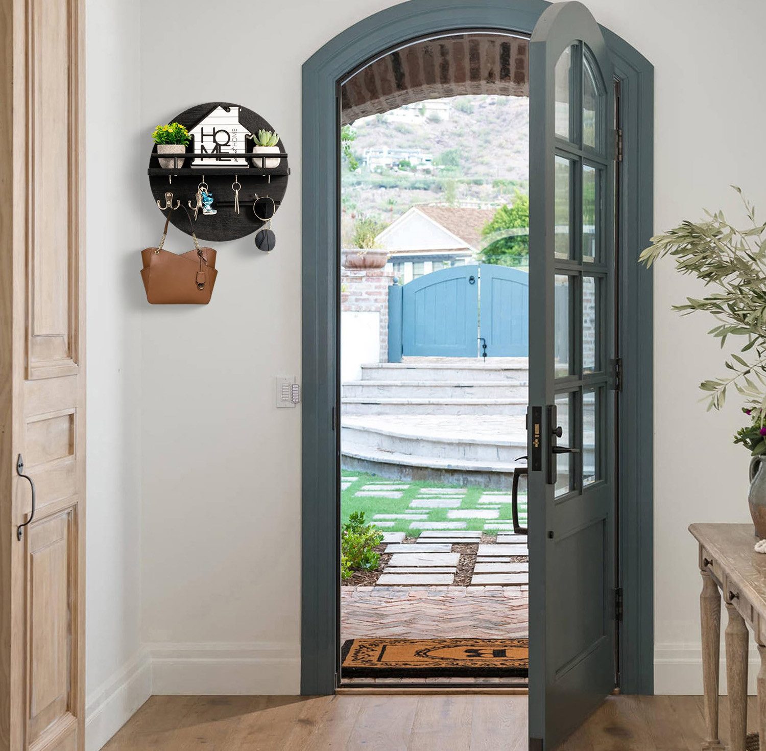 Venkuber Schlüsselbrett mit Regal und Haken, Wandmontierter Postorganizer im Runddesign, (1 St), für Eingangsbereich, Rustikale Boho-Wanddekoration für Zuhause