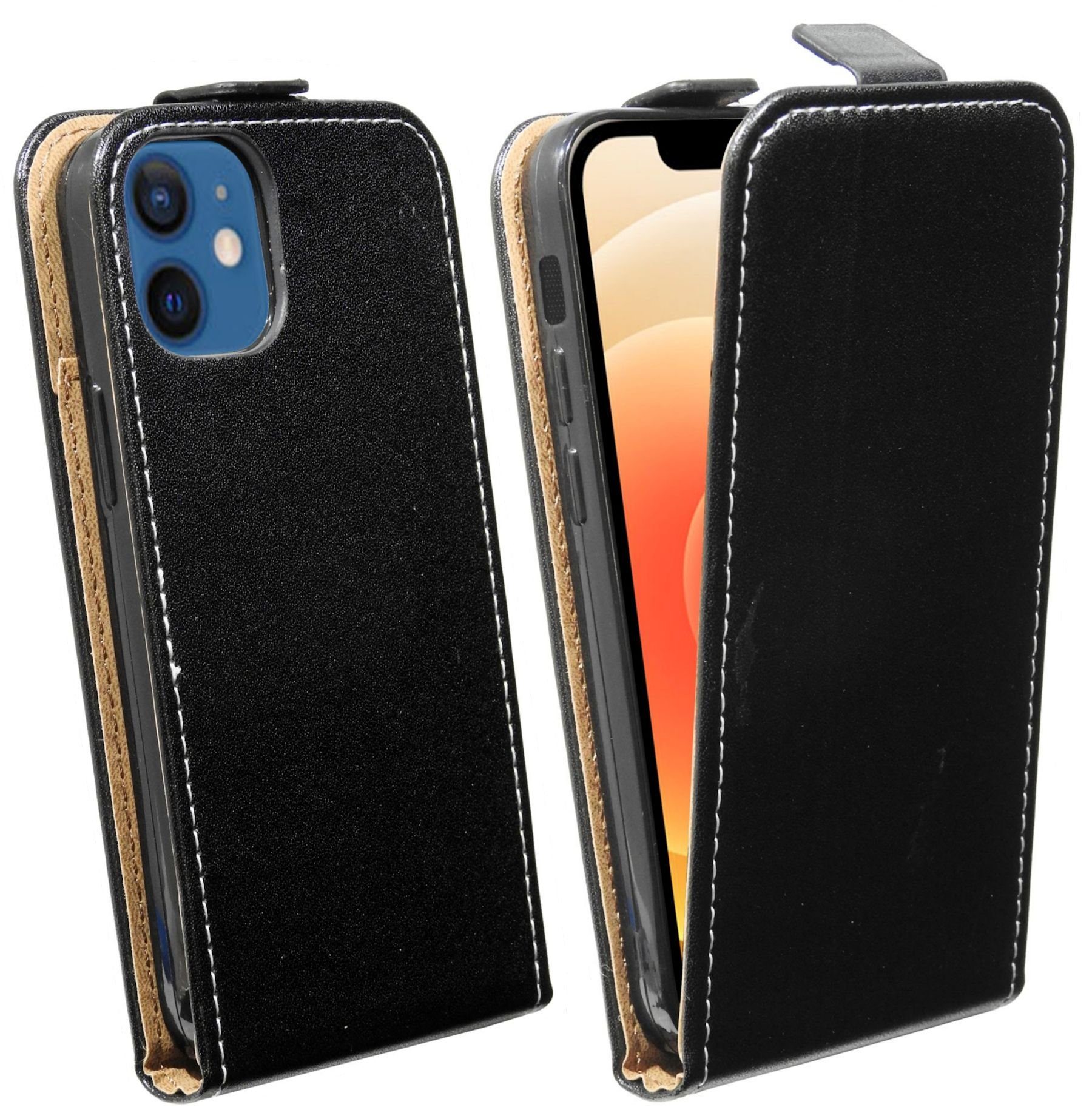 cofi1453 Handyhülle cofi1453® Flip Case kompatibel mit iPhone 12 Mini Handy  Tasche vertikal aufklappbar Schutzhülle Klapp Hülle Schwarz