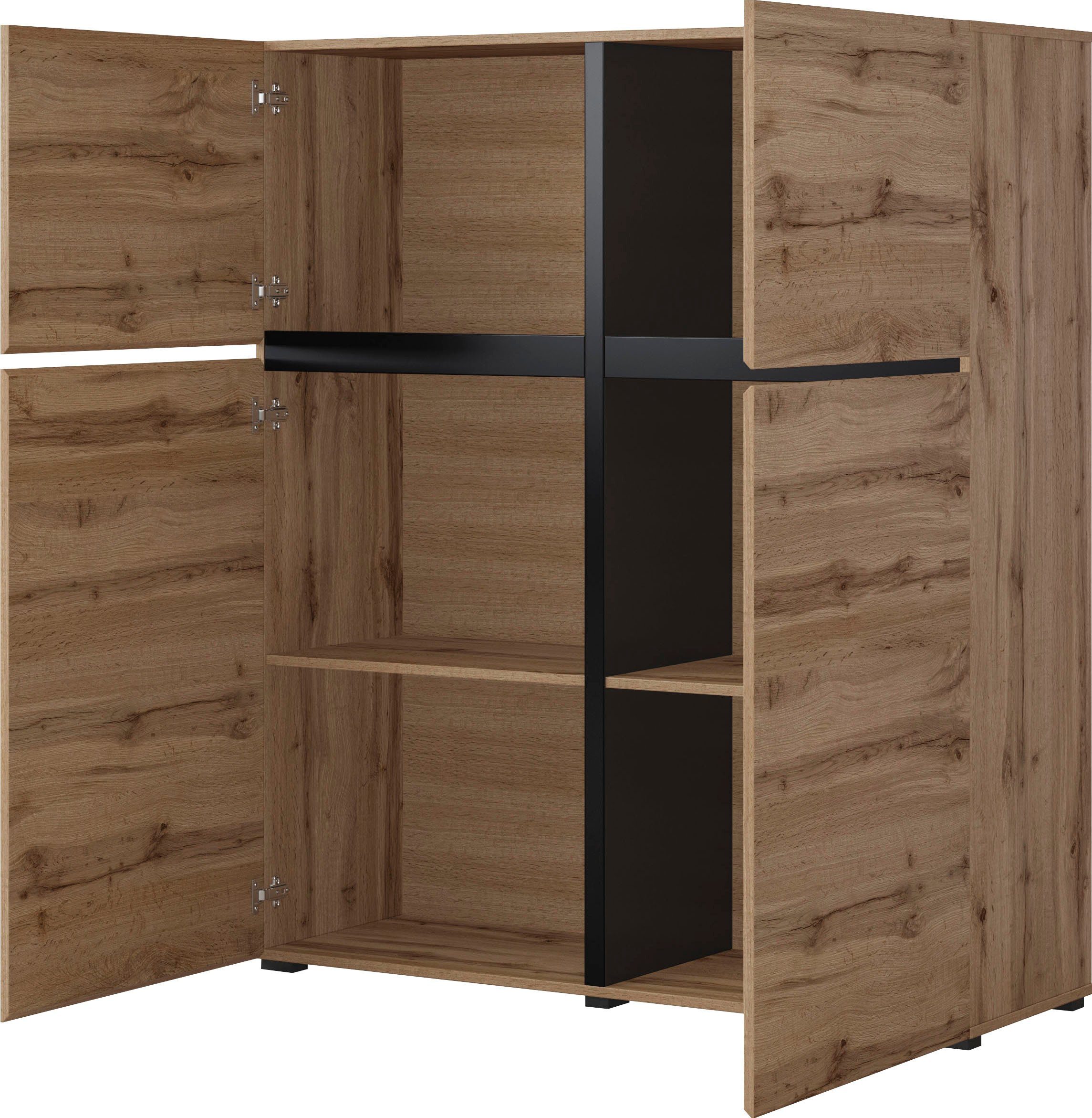 OTTO home Highboard Cross, moderne grifflose Hochkommode mit 4 Türen,Türkommode, Hochschrank, Höhe 139 cm mit viel Stauraum, Einlegeböden verstellbar