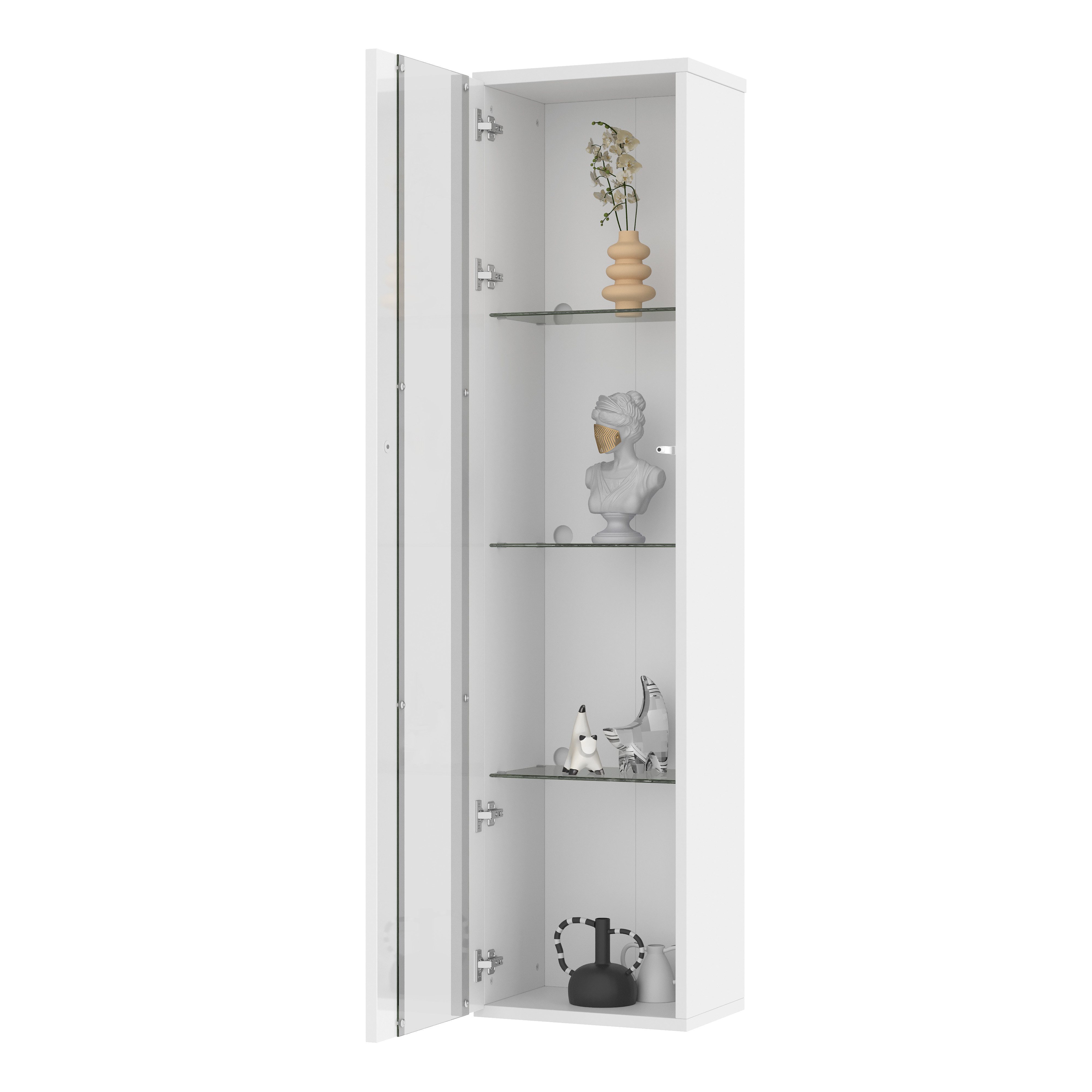 Fine Life Pro Eckvitrine Multifunktionale Vitrine 40x29x170cm Weiß mit Glastrennwand