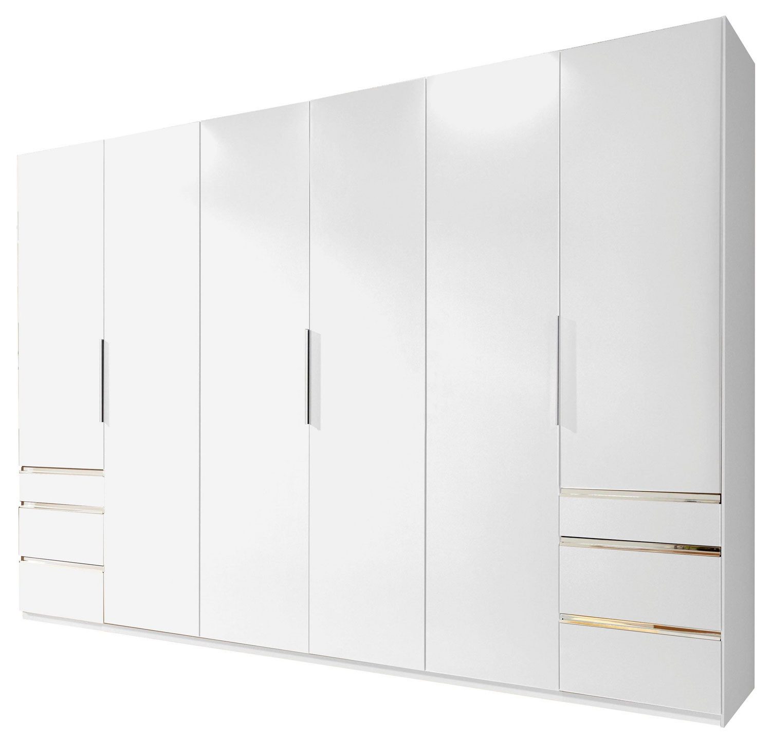 Wimex Drehtürenschrank Level (mit Holztüren, Schubladen, Einlegeböden, Kleiderstangen, 1-St., moderne Optik, chromfarbene Kantengriffe aus Metall) 300x58x216cm weiß