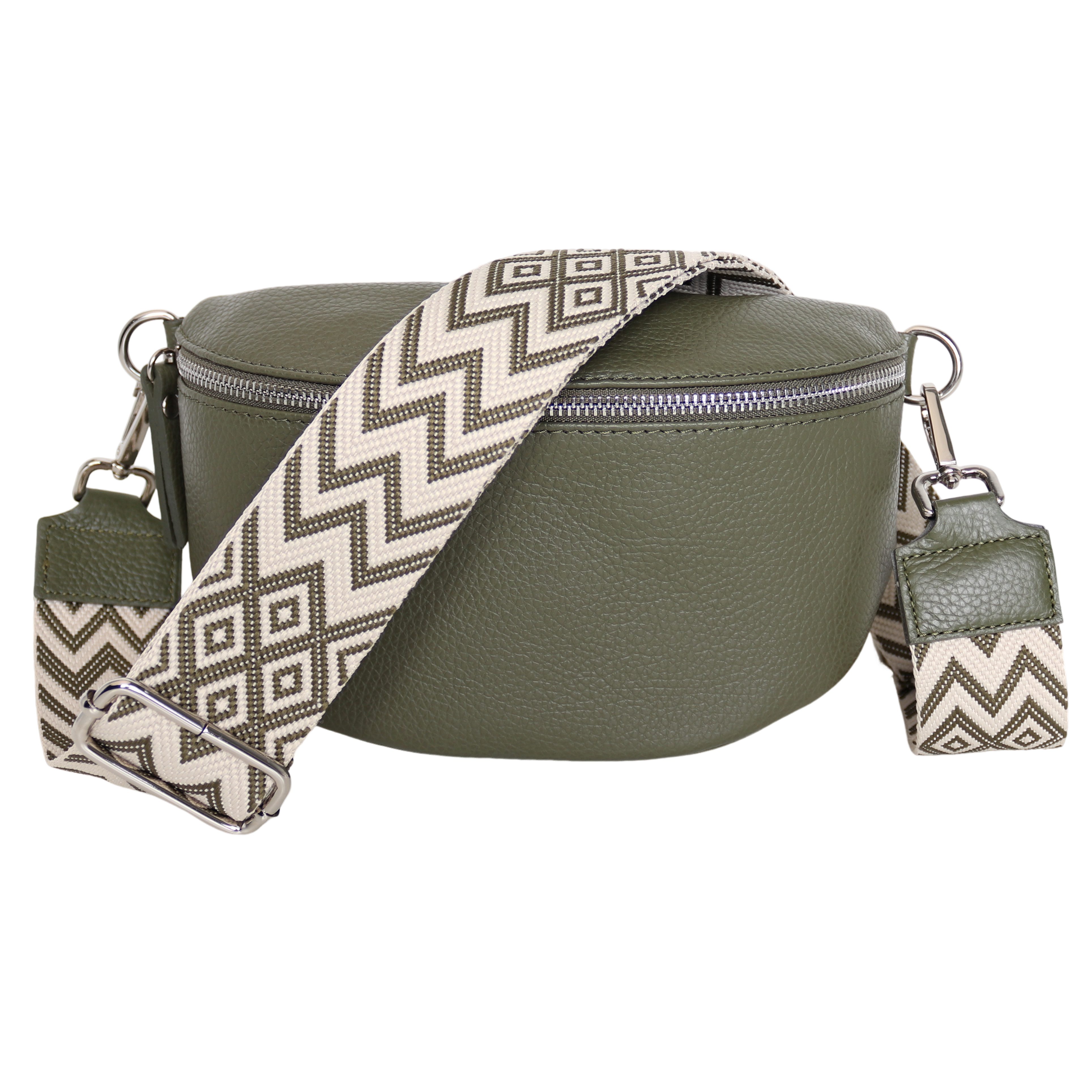 MIRROSI Bauchtasche Damen, Echtleder, Leder, Made in Italy, Umhängetasche, Brusttasche, (Schultertasche für jeden Anlass (1 Tasche & 2 Gurte), Damen Taschen, 3 Größen auswählbar), Crossbody Bag, Khakigrün Khaki, verstellbaren Schulterriemen