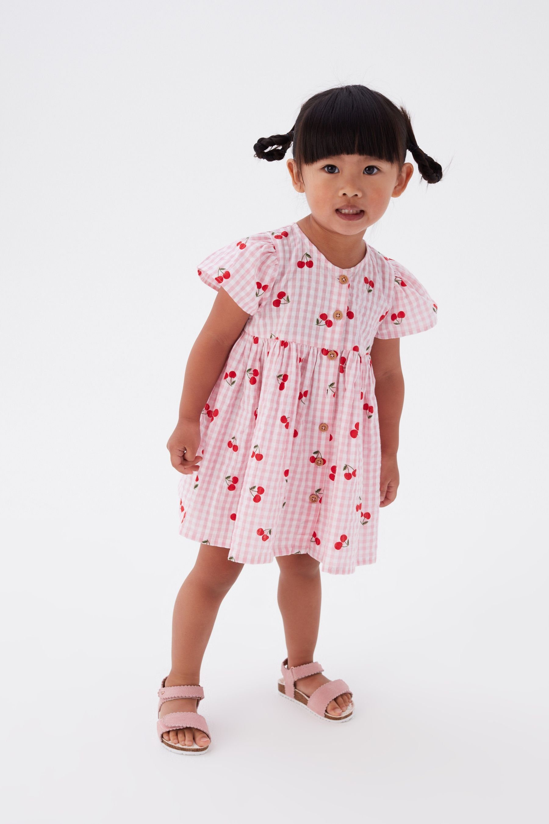 Next Blusenkleid Kleid mit Vichykaros und Fruchtprint (1-tlg) Pink Cherry