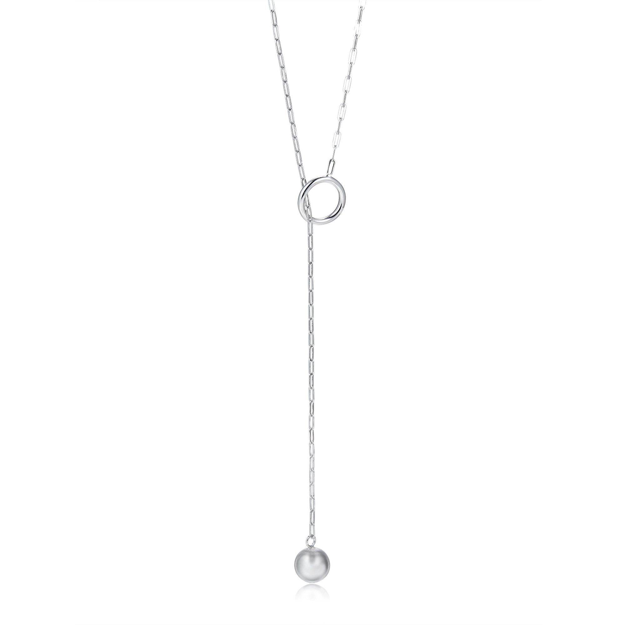 Schöner-SD Y-Kette Silberkette mit Ball Anhänger Halskette mit Kugel und Ring 925 Silber, mit verstellbarer Halskette