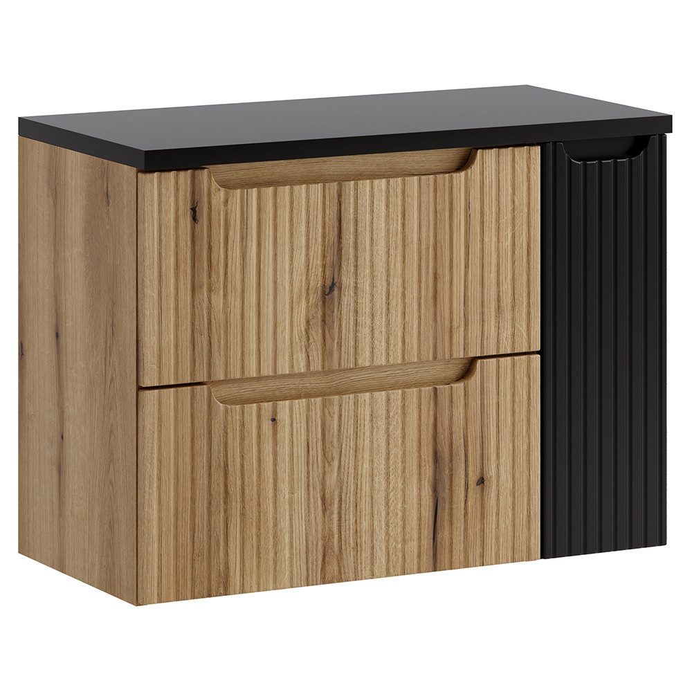Lomadox Waschbeckenschrank NEWPORT-56-EVOKE 80 cm breit in Eiche, gerillte Front, 2 Schubladen & 1 Tür