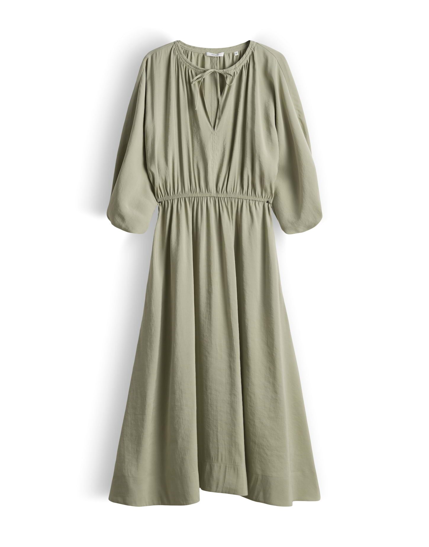 OPUS Midikleid Worty mit zarter Raffung elastisches Gummi am Ärmelsaum, Nahttaschen in der Seite