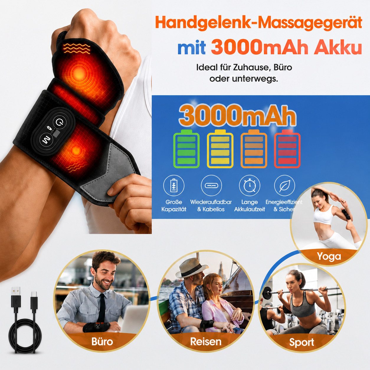 ibettertec Massagegerät Multifunktional Handgelenk Rotlicht massagegerät mit Heizfunktion, 5 Graphene Heizung Ebenen und 3 Vibration Modi,Heizung mit rotem Lich – Bild 4 von 5