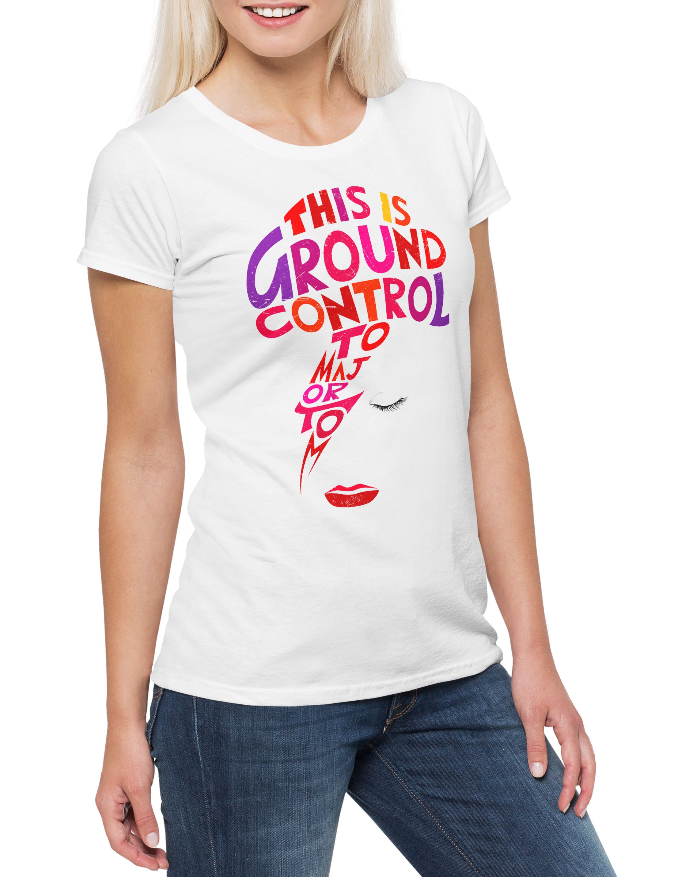Print-Shirt Major Tom J Damen T-Shirt " Ziggy Ground Control Stardust Kult Bowie