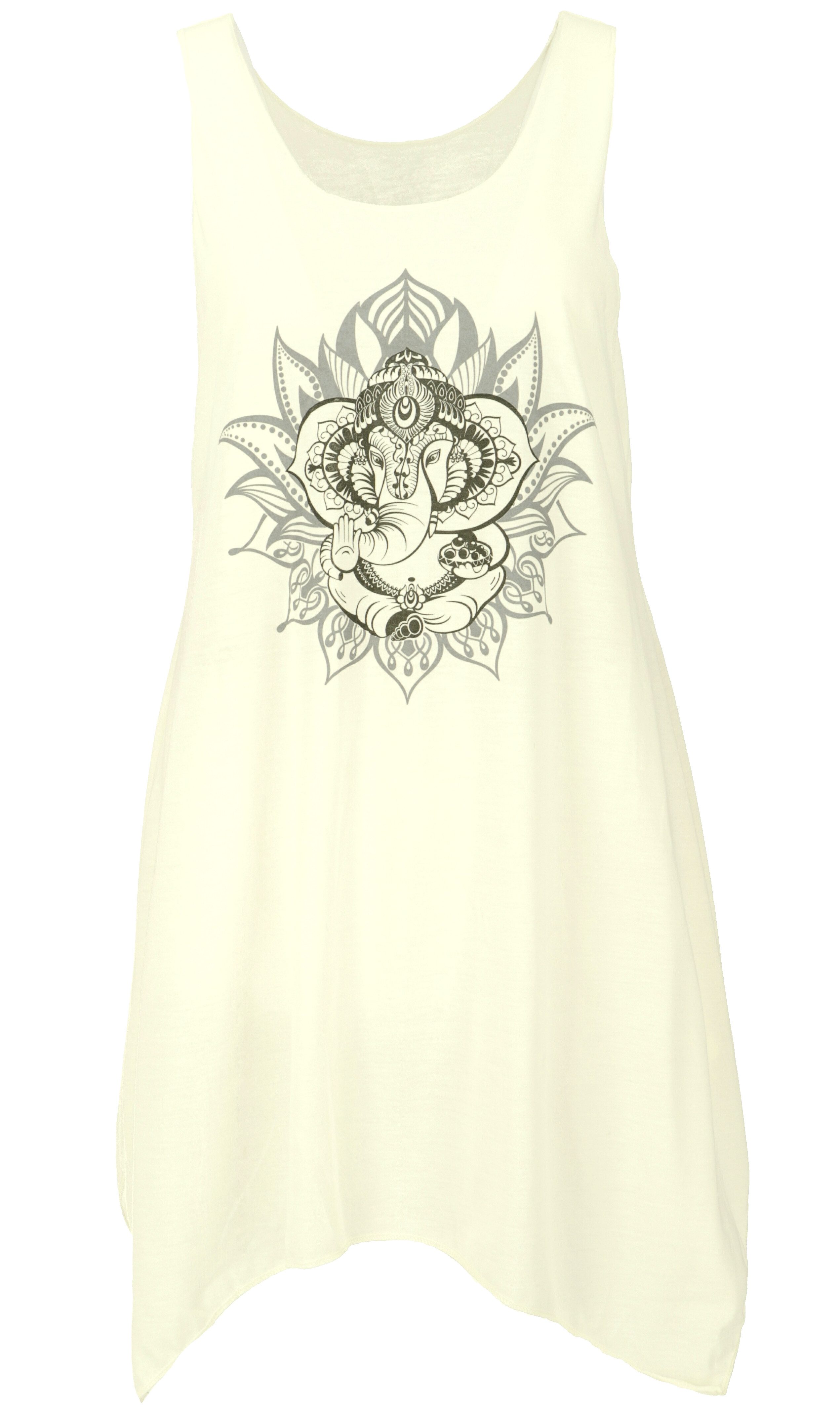Guru-Shop Midikleid Minikleid mit Ethnodruck - creme Ganesha alternative Bekleidung
