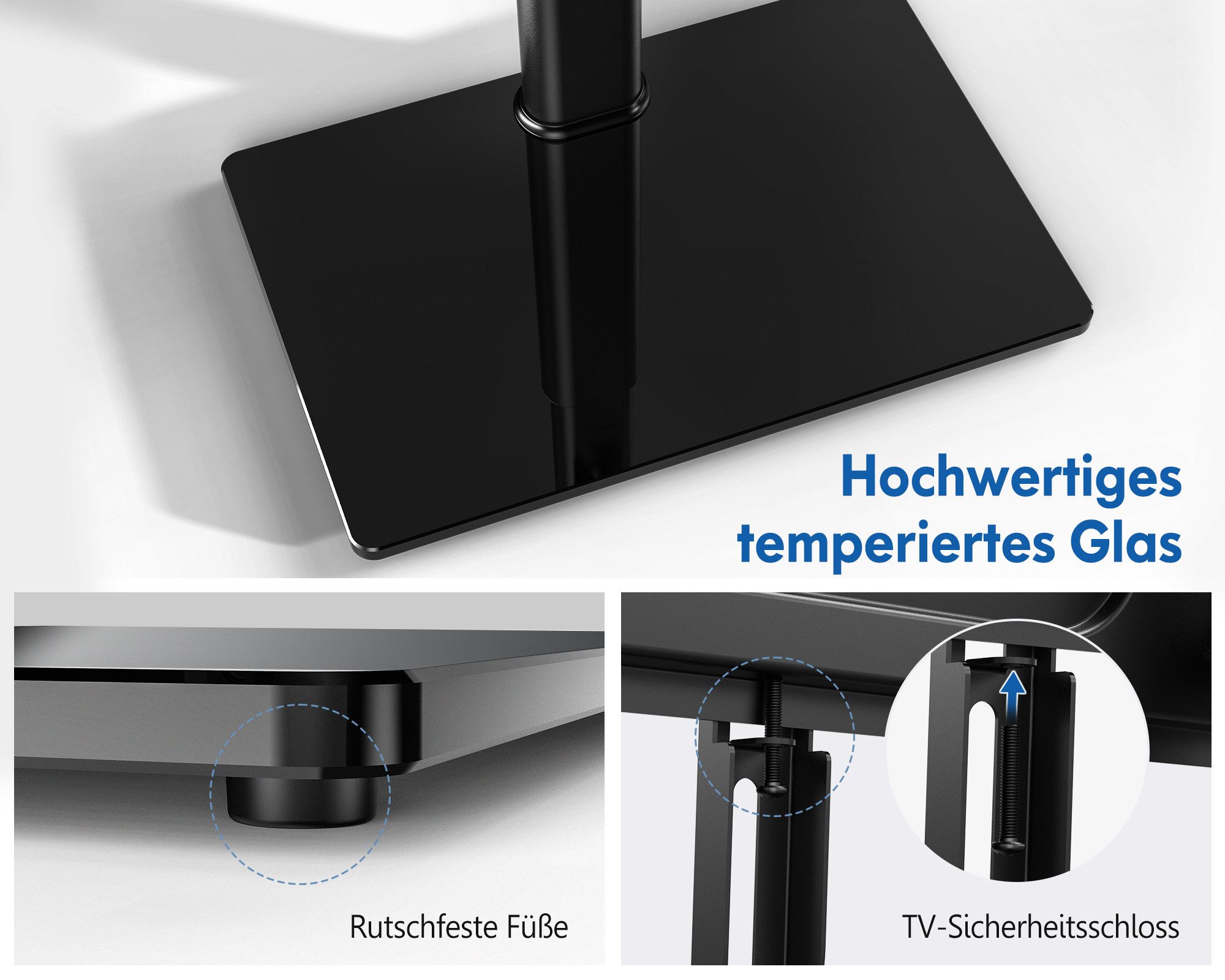 FITUEYES TV-Standfuß TV-Tischständer, ±40° schwenkbar, 32-65 Zoll, (bis 32,00 Zoll, höhenverstellbar, Bodenplatte aus gehärtetem Sicherheitsglas) – Bild 5 von 5