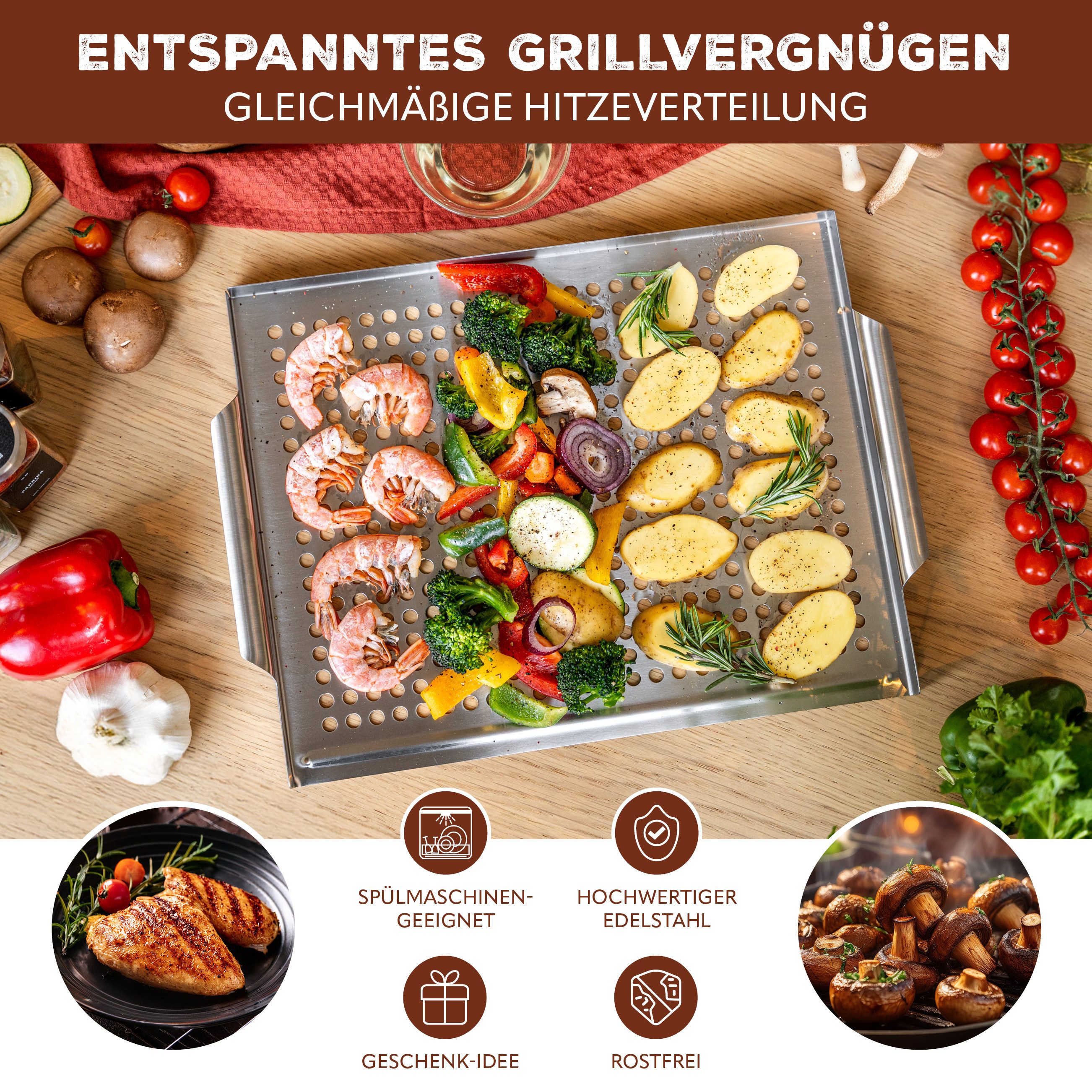 bremermann Grillplatte Grillplatte 39,5 x 3 x 29 cm Edelstahl Grillkorb Grillpfanne (1-St), zur leichten Entnahme nach vorne offen