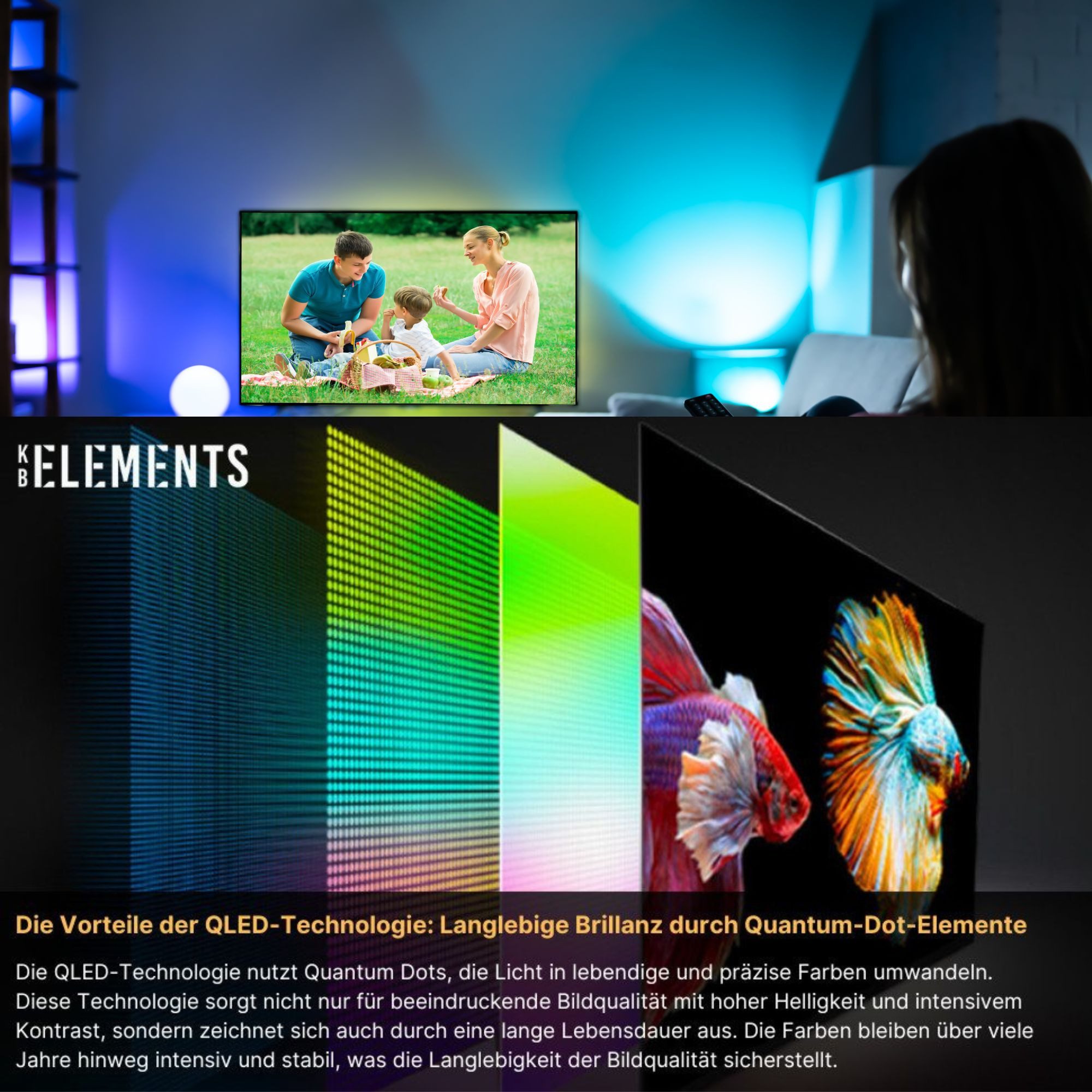 KB Elements ELT100QL7DE QLED-Fernseher (249 cm/100 Zoll, 4K Ultra HD, Smart-TV, QLED, 4K UHD, HDR10+, webOS Betriebssystem, Magic Fernbedienung)