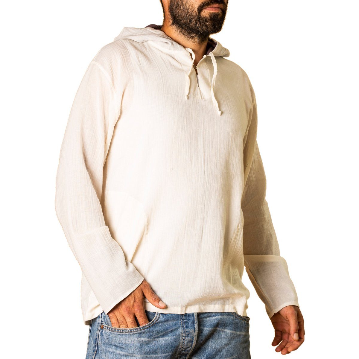 PANASIAM Kapuzenhemd Herren Hoodie mit Kapuze zweifarbig Fischerhemd aus 100% Baumwolle Kapuzenshirt mit Taschen bis Gr. XXL Fisherman Shirt Langarmhemd